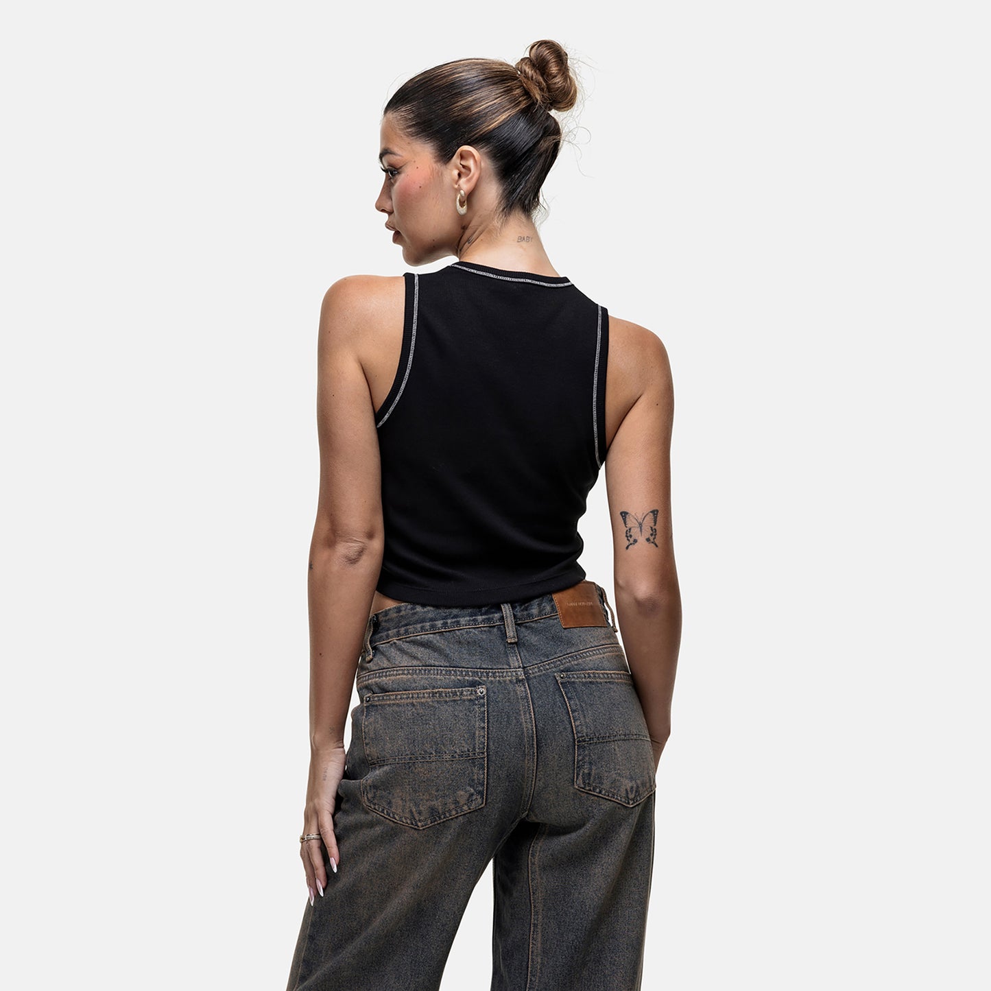 Good For Nothing Black Vintage Cropped Vest Top - Black Image 2