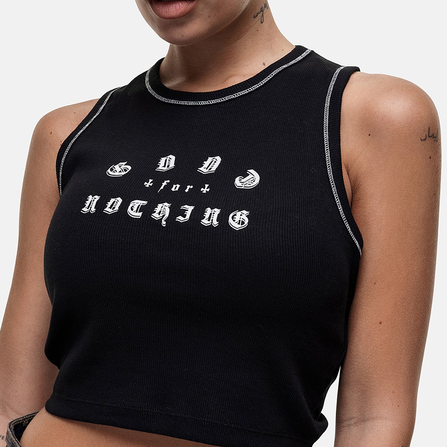 Good For Nothing Black Vintage Cropped Vest Top - Black Image 3
