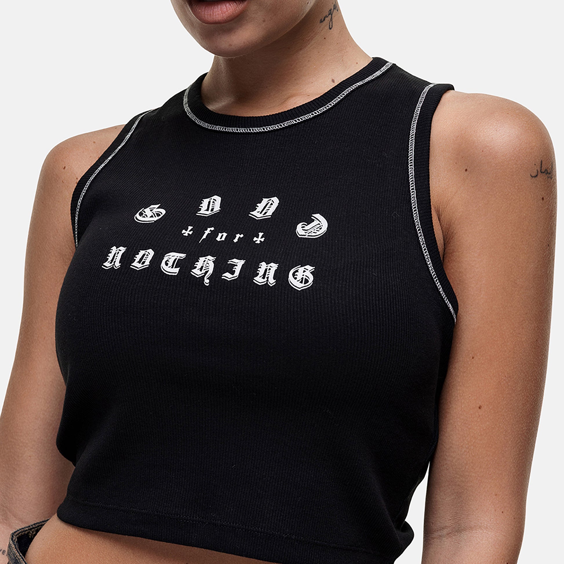 Good For Nothing Black Vintage Cropped Vest Top - Black Image 3