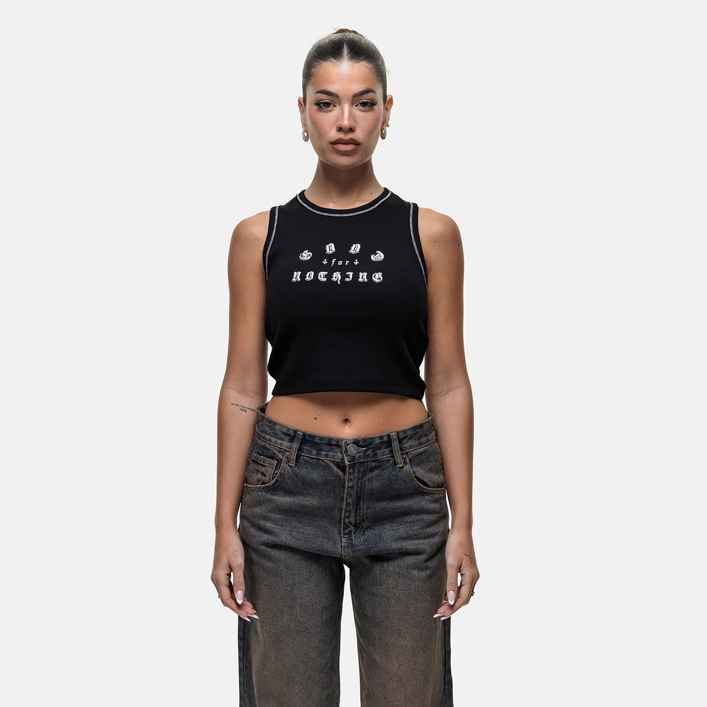 Good For Nothing Black Vintage Cropped Vest Top - Black Image 4