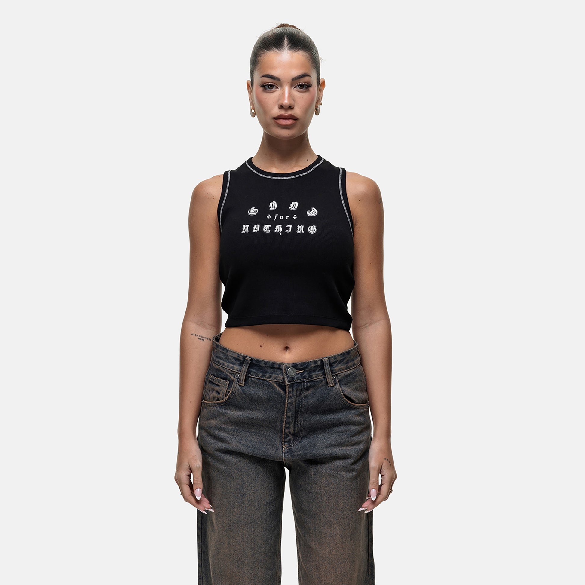 Good For Nothing Black Vintage Cropped Vest Top - Black Image 4