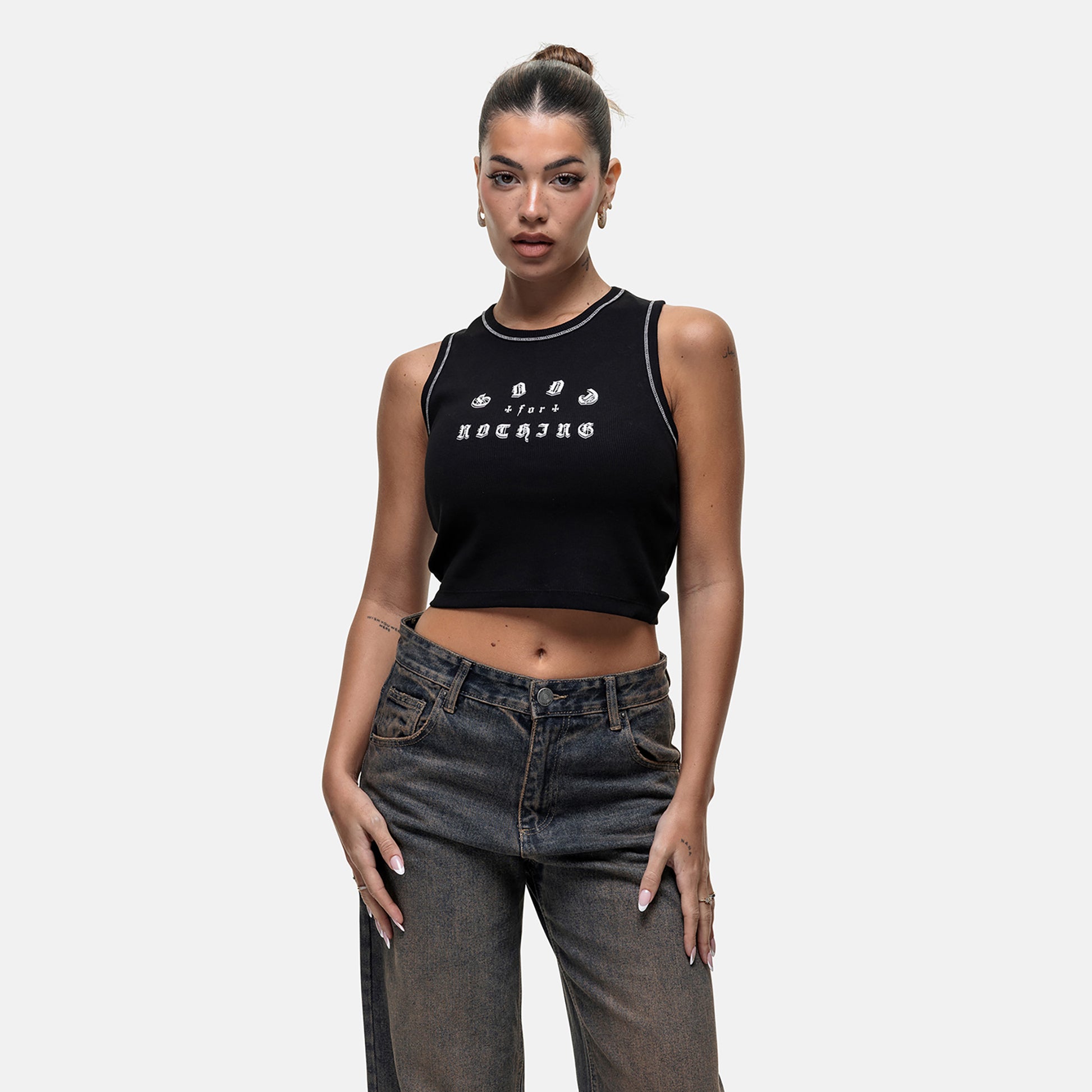 Good For Nothing Black Vintage Cropped Vest Top - Black Image 1