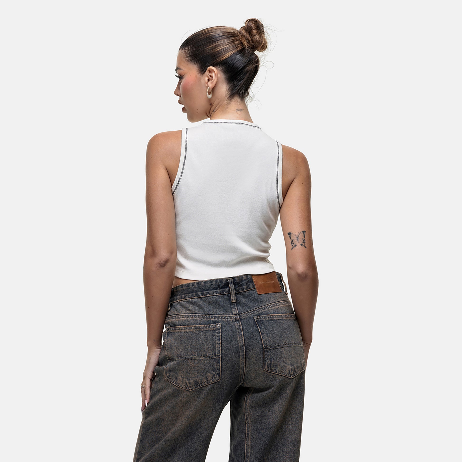 Good For Nothing White Vintage Cropped Vest Top - White Image 2
