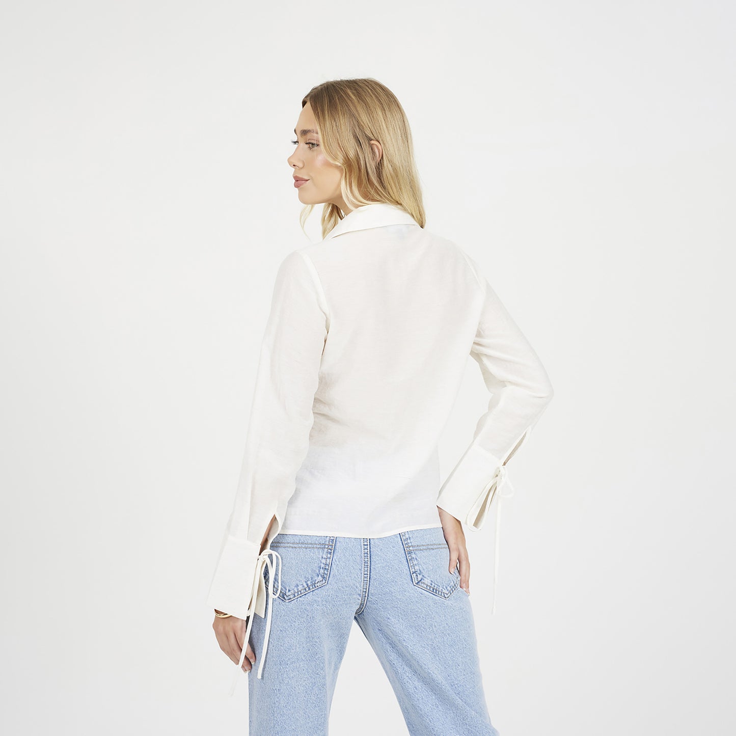 Brave Soul Cream Long Sleeve Tie Front Blouse - Cream Image 2