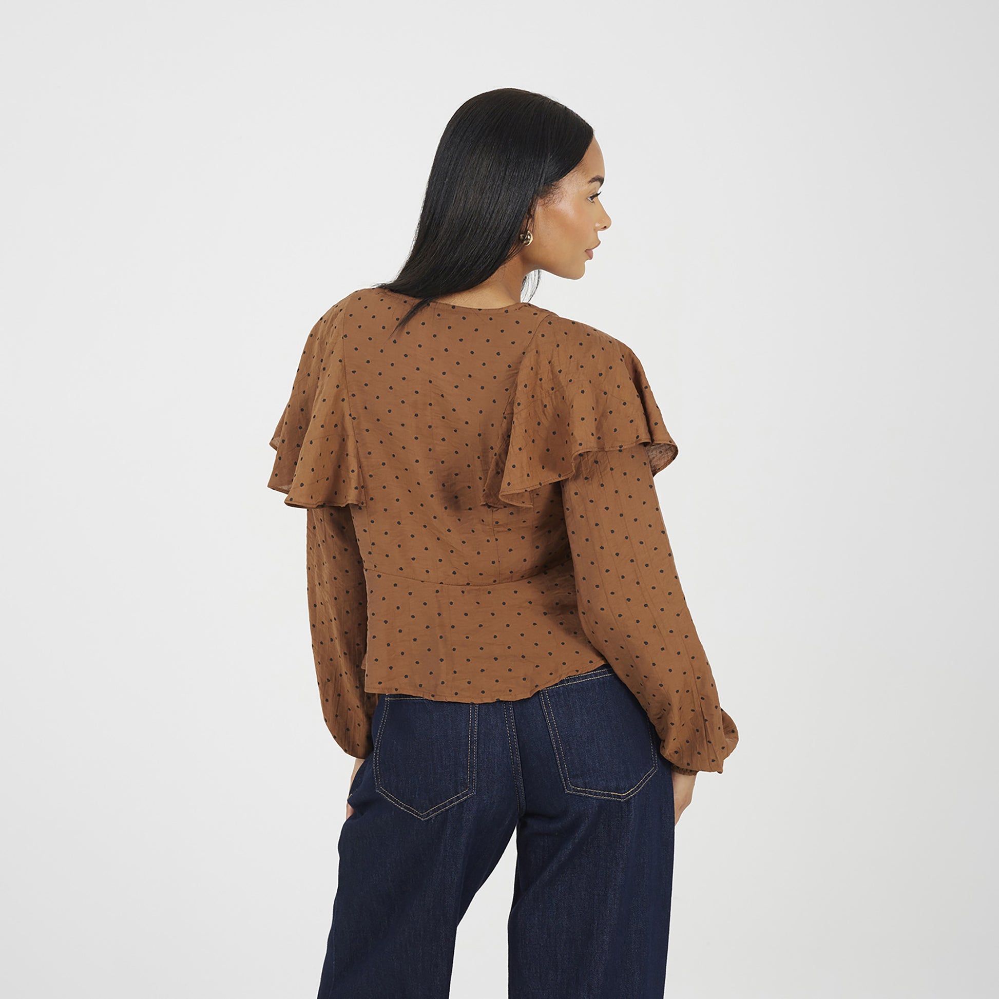 Brave Soul Brown Long Sleeve Top With Frill Detail - Brown Image 2
