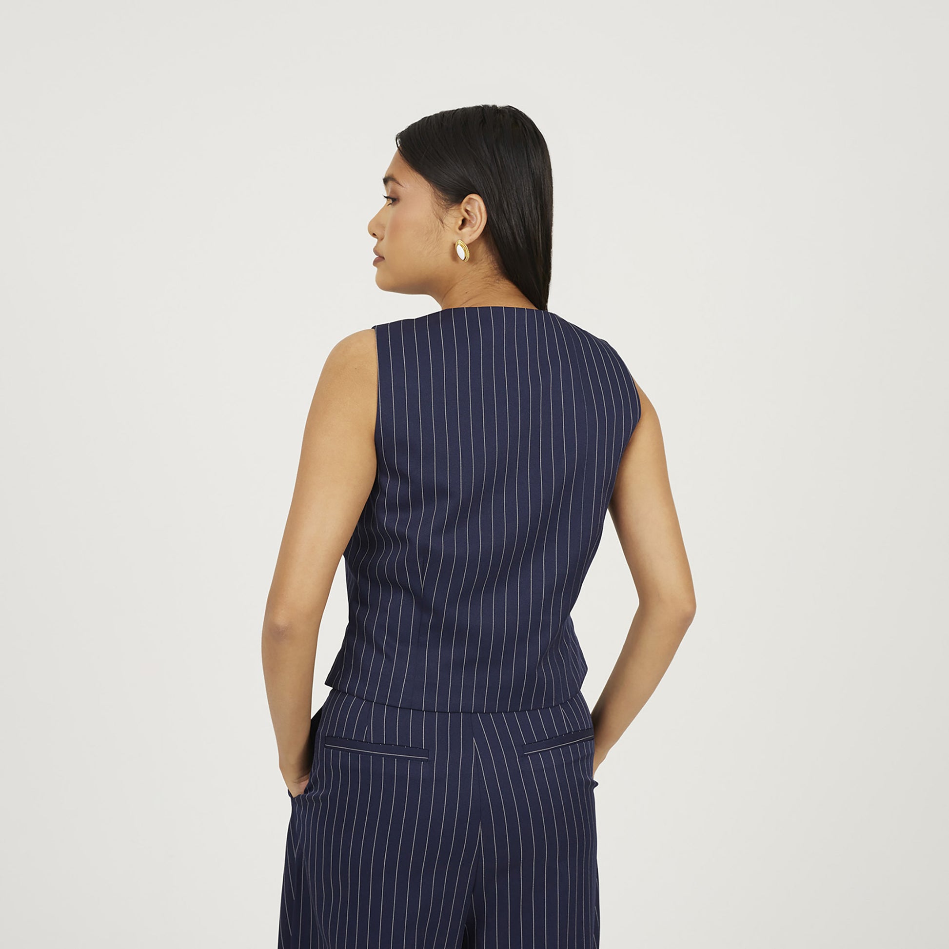 Brave Soul Navy Tailored Pinstripe Waistcoat - Navy Image 2