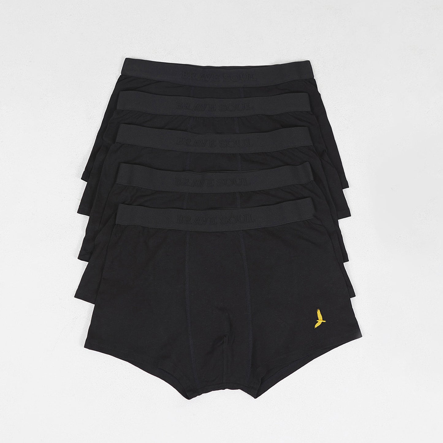 Brave Soul Black Pack of 5 Boxers with Embroidery Detail - Black Image 1
