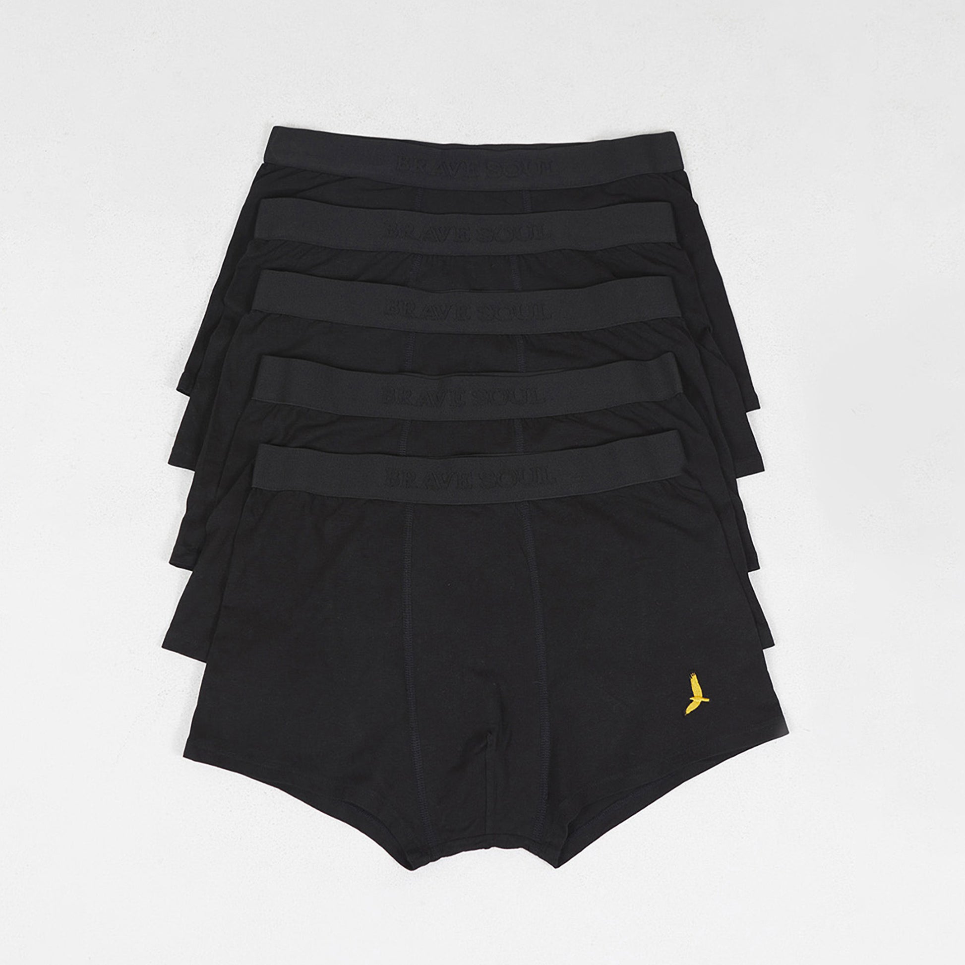 Brave Soul Black Pack of 5 Boxers with Embroidery Detail - Black Image 1