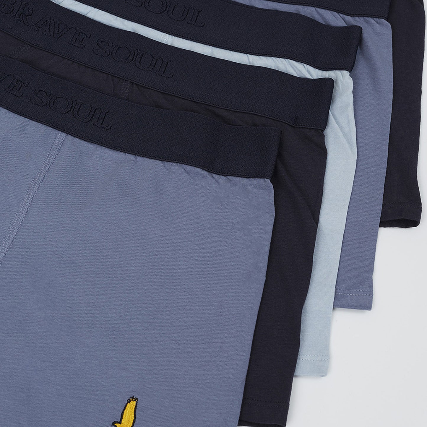 Brave Soul Blue Pack of 5 Boxers with Embroidery Detail - Blue Image 3