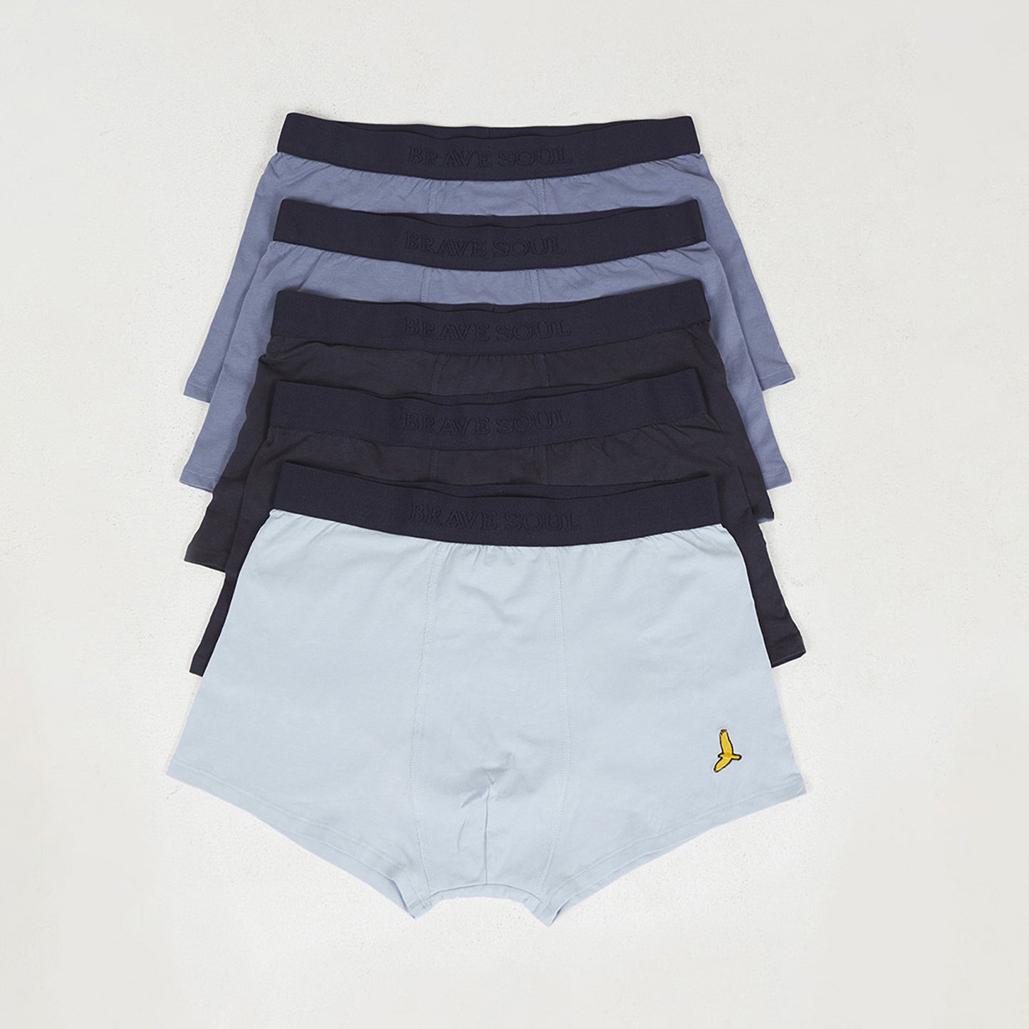 Brave Soul Blue Pack of 5 Boxers with Embroidery Detail - Blue Image 1