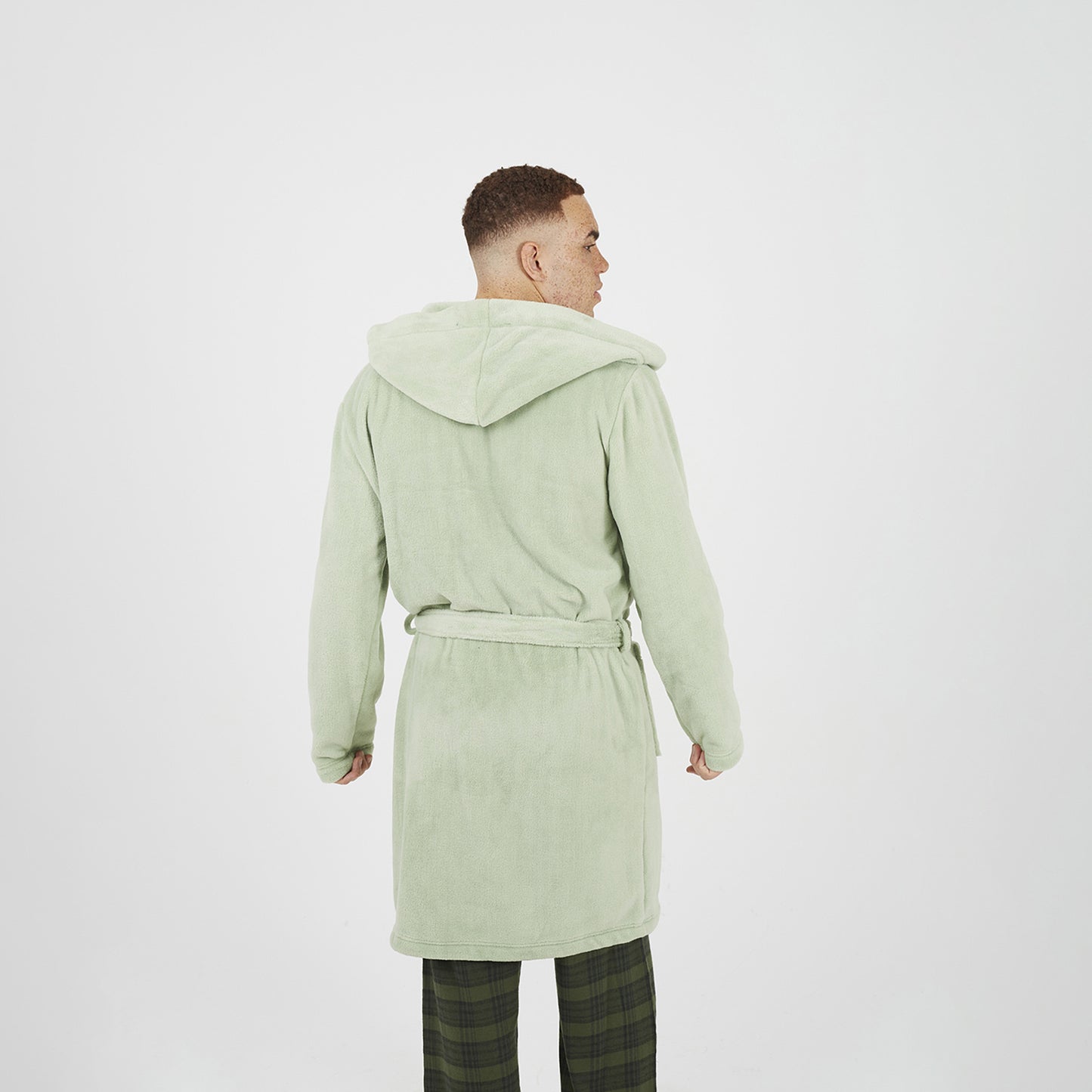 Brave Soul Pale Green Hooded Dressing Gown with Tie Belt - Pale Green Image 2