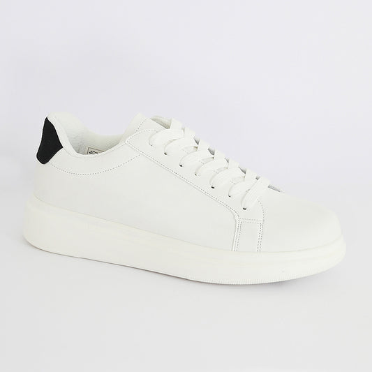 Brave Soul White Faux Leather Chunky Sole Lace Up Trainer - White Image 1