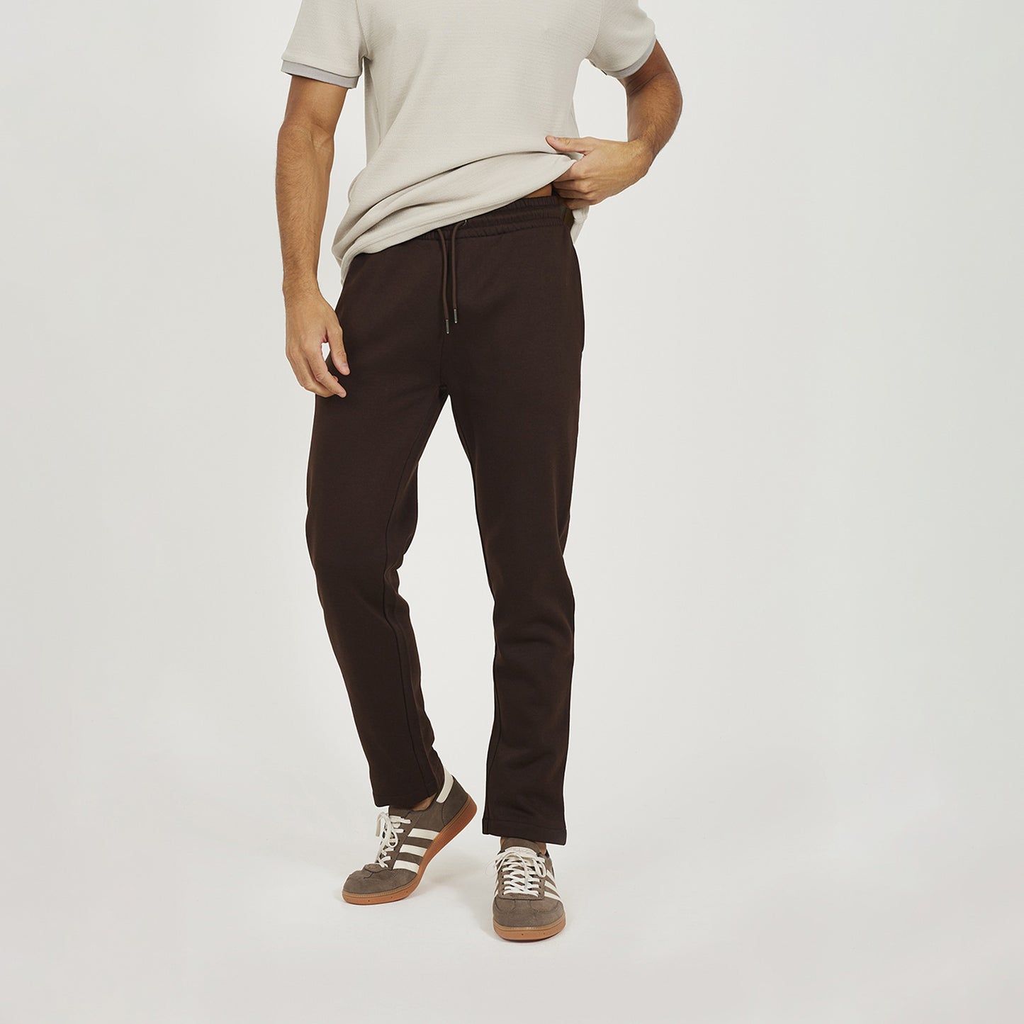 Brave Soul Chocolate Straight Leg Open Hem Joggers - Chocolate Image 1