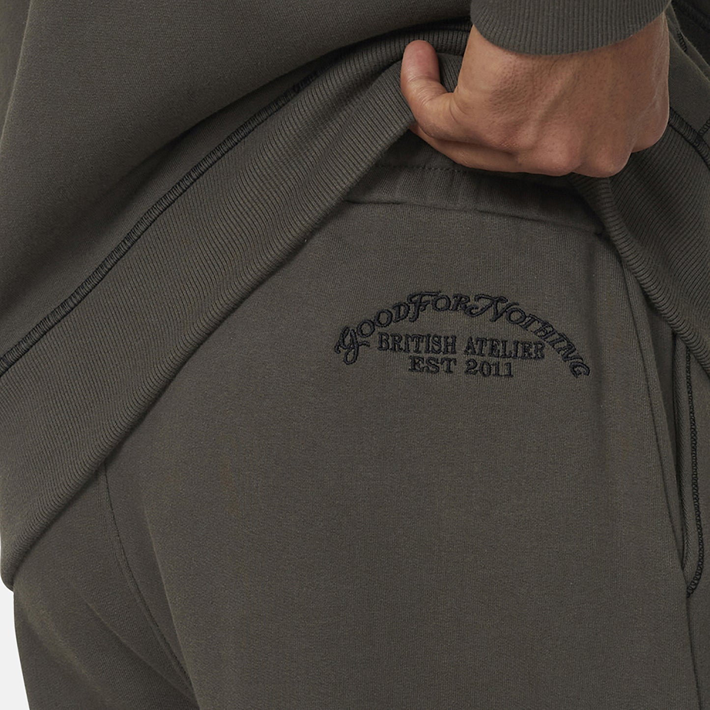 Good For Nothing  Dark Grey Coverlock Stitching Baggy Joggers - Dark Grey Image 3
