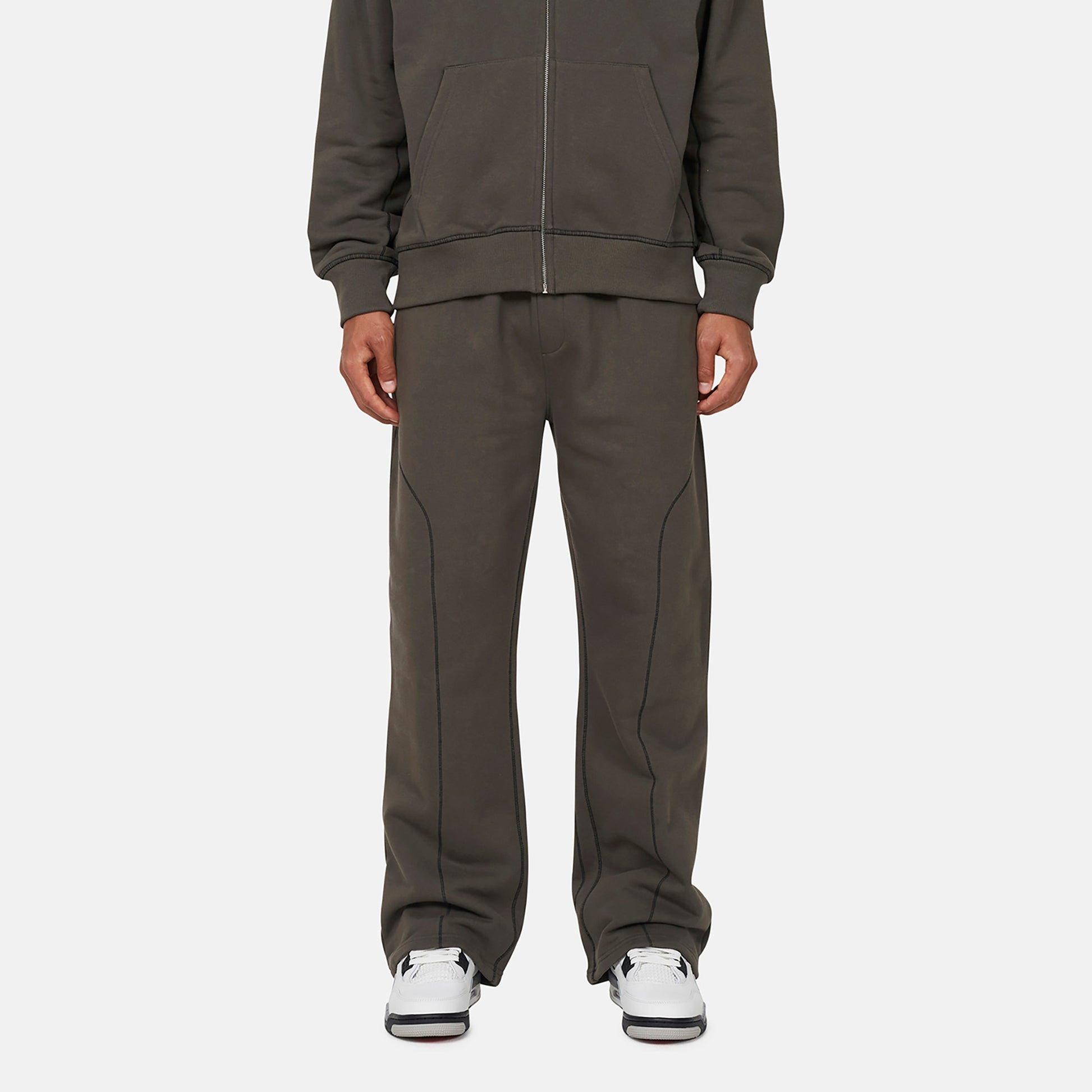 Good For Nothing  Dark Grey Coverlock Stitching Baggy Joggers - Dark Grey Image 1