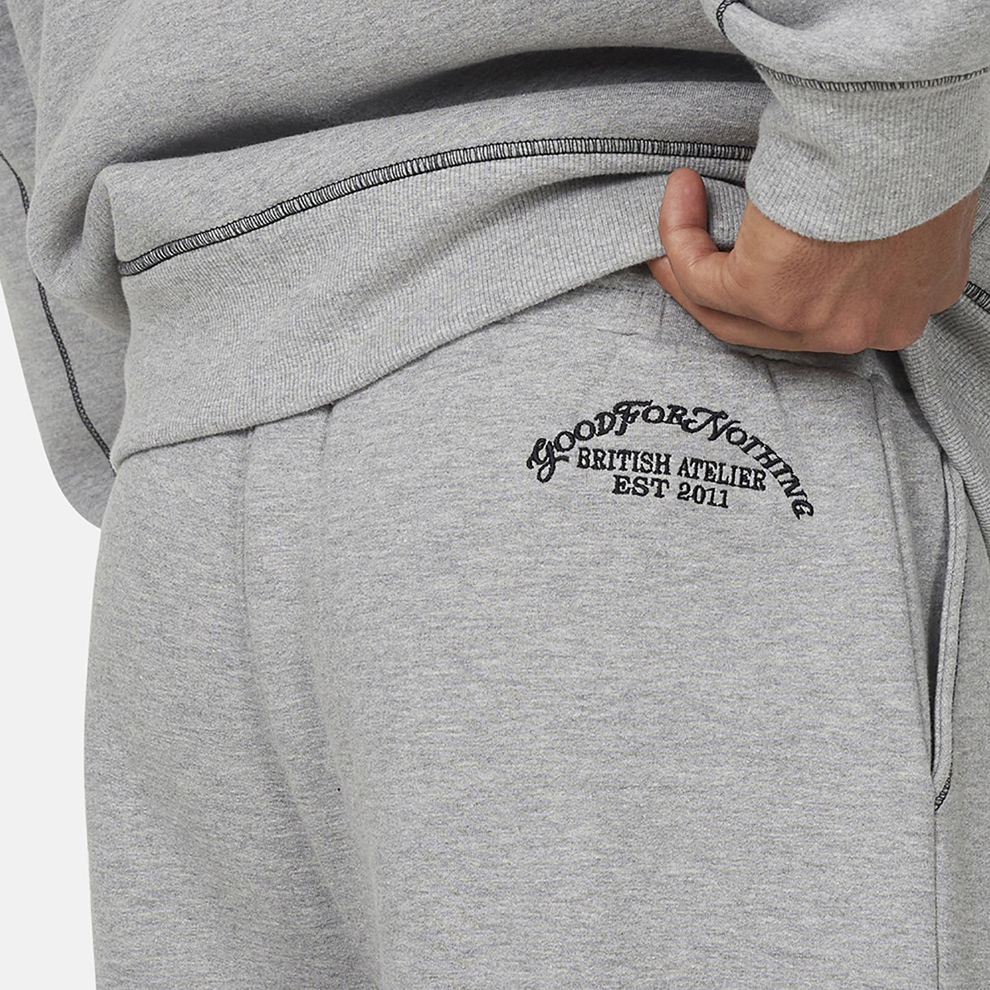 Good For Nothing  Grey Coverlock Stitching Baggy Joggers - Grey Image 2