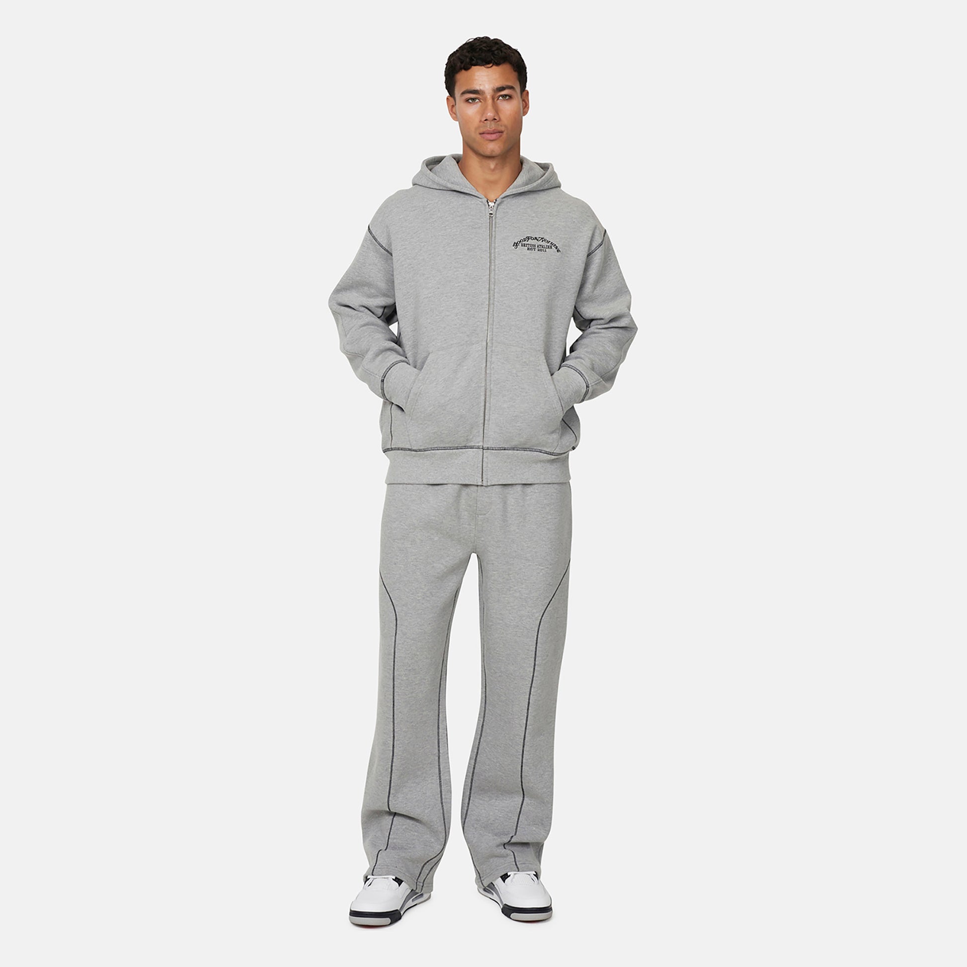 Good For Nothing  Grey Coverlock Stitching Baggy Joggers - Grey Image 3