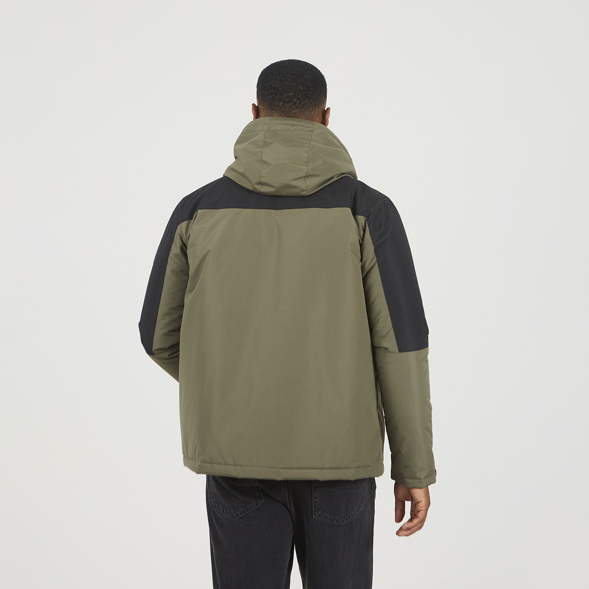 Brave Soul Khaki Colour Block Hooded Jacket - Khaki Image 2