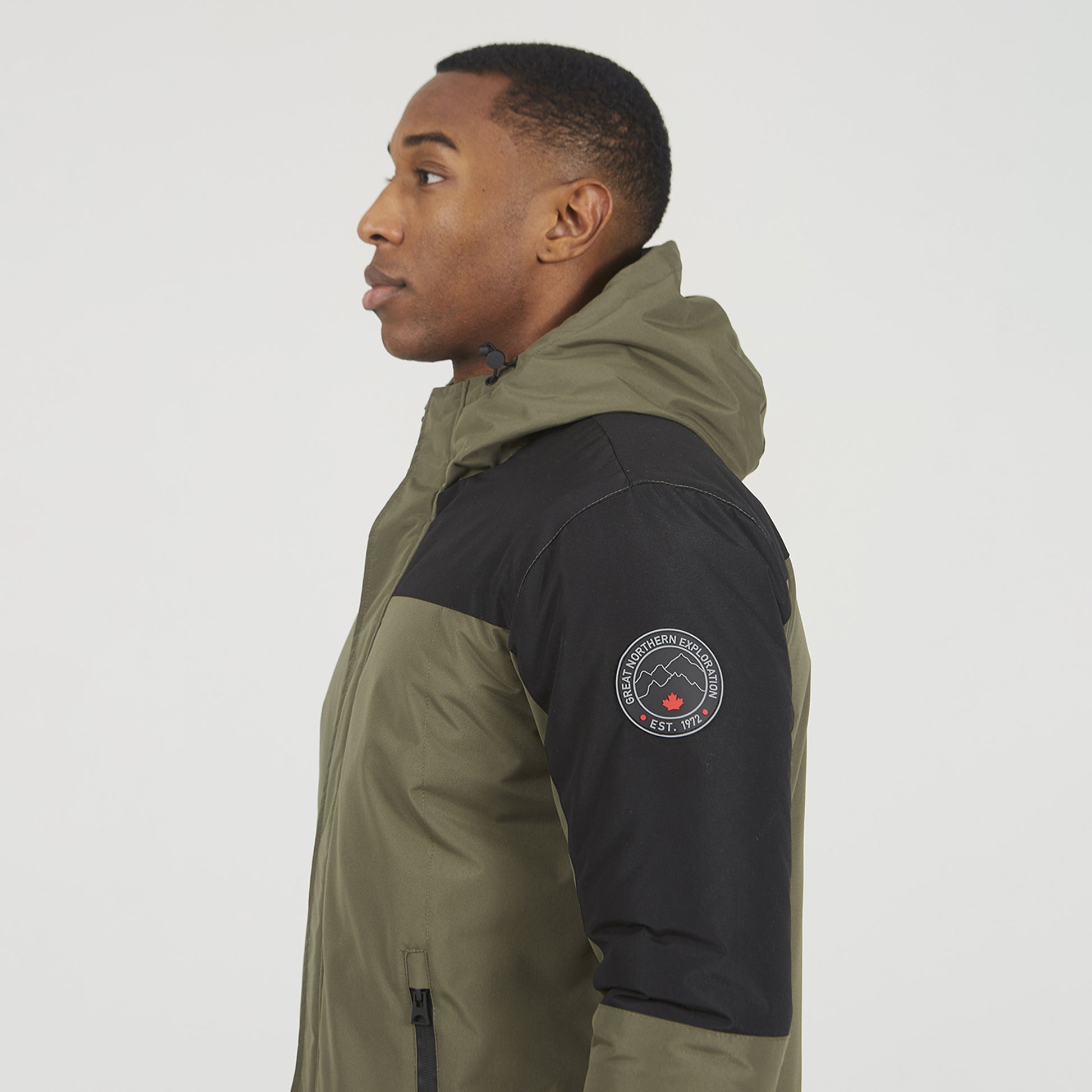 Brave Soul Khaki Colour Block Hooded Jacket - Khaki Image 4