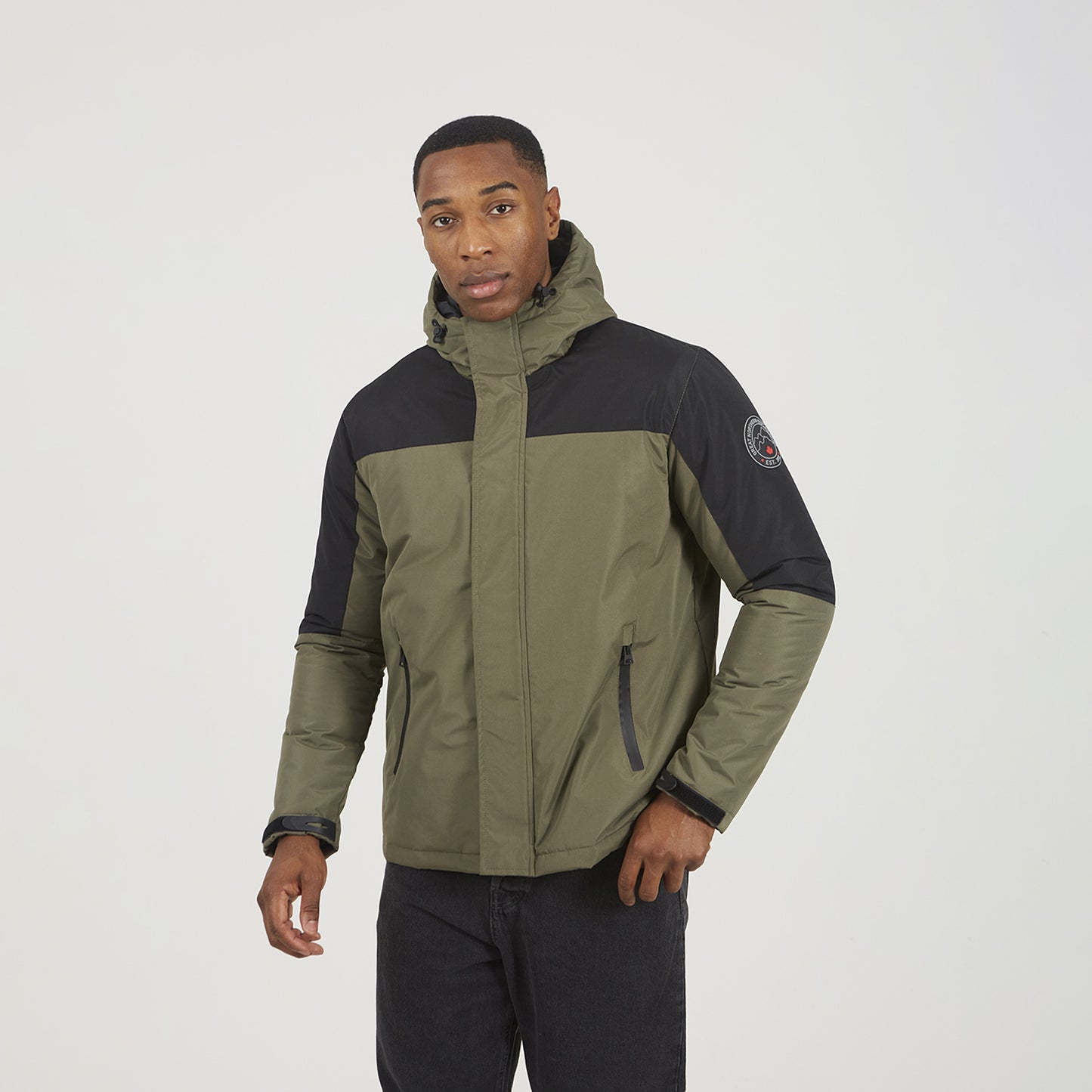 Brave Soul Khaki Colour Block Hooded Jacket - Khaki Image 1