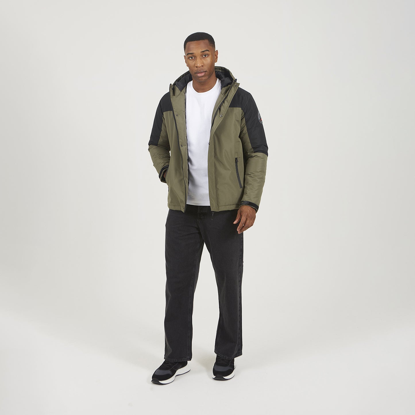 Brave Soul Khaki Colour Block Hooded Jacket - Khaki Image 3