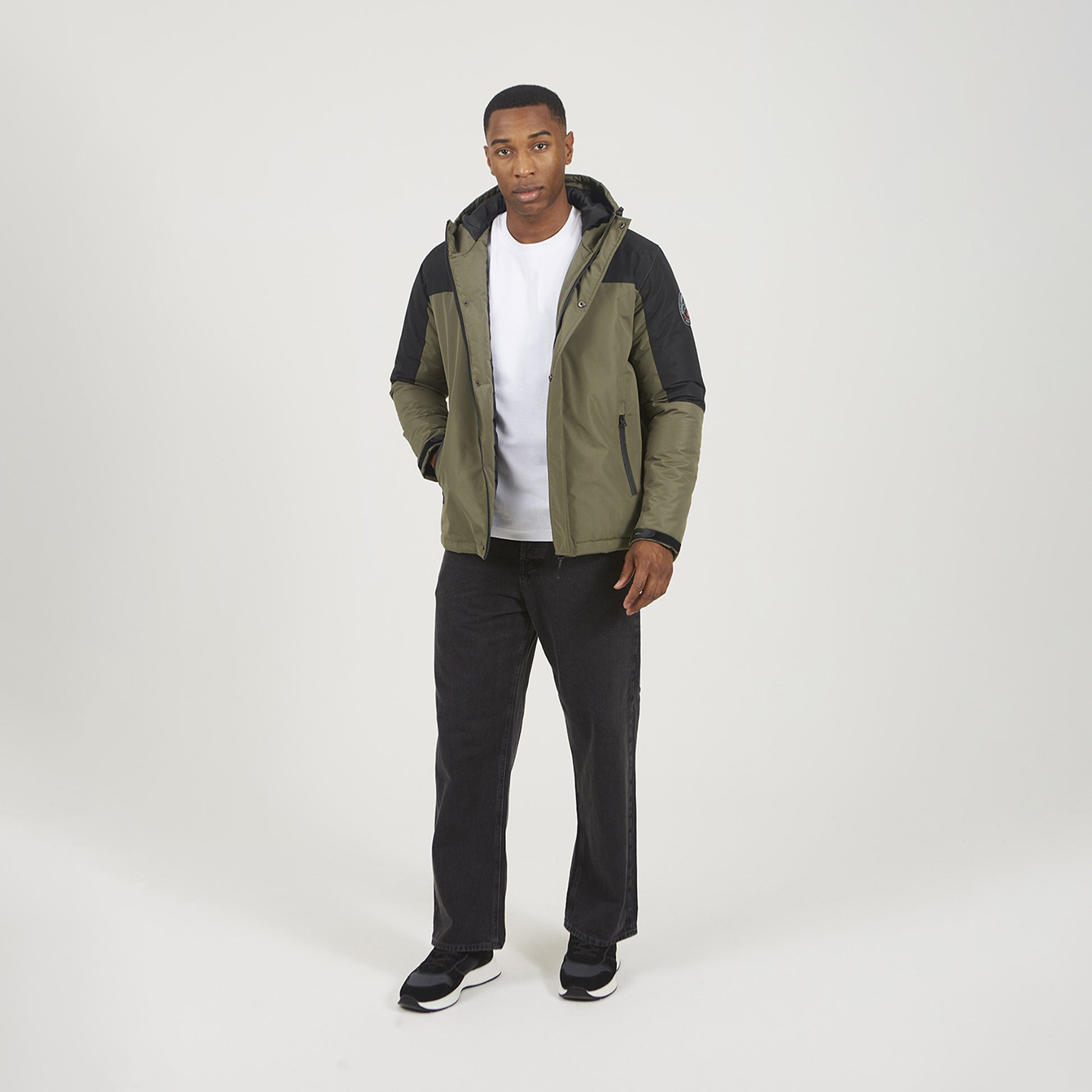 Brave Soul Khaki Colour Block Hooded Jacket - Khaki Image 3