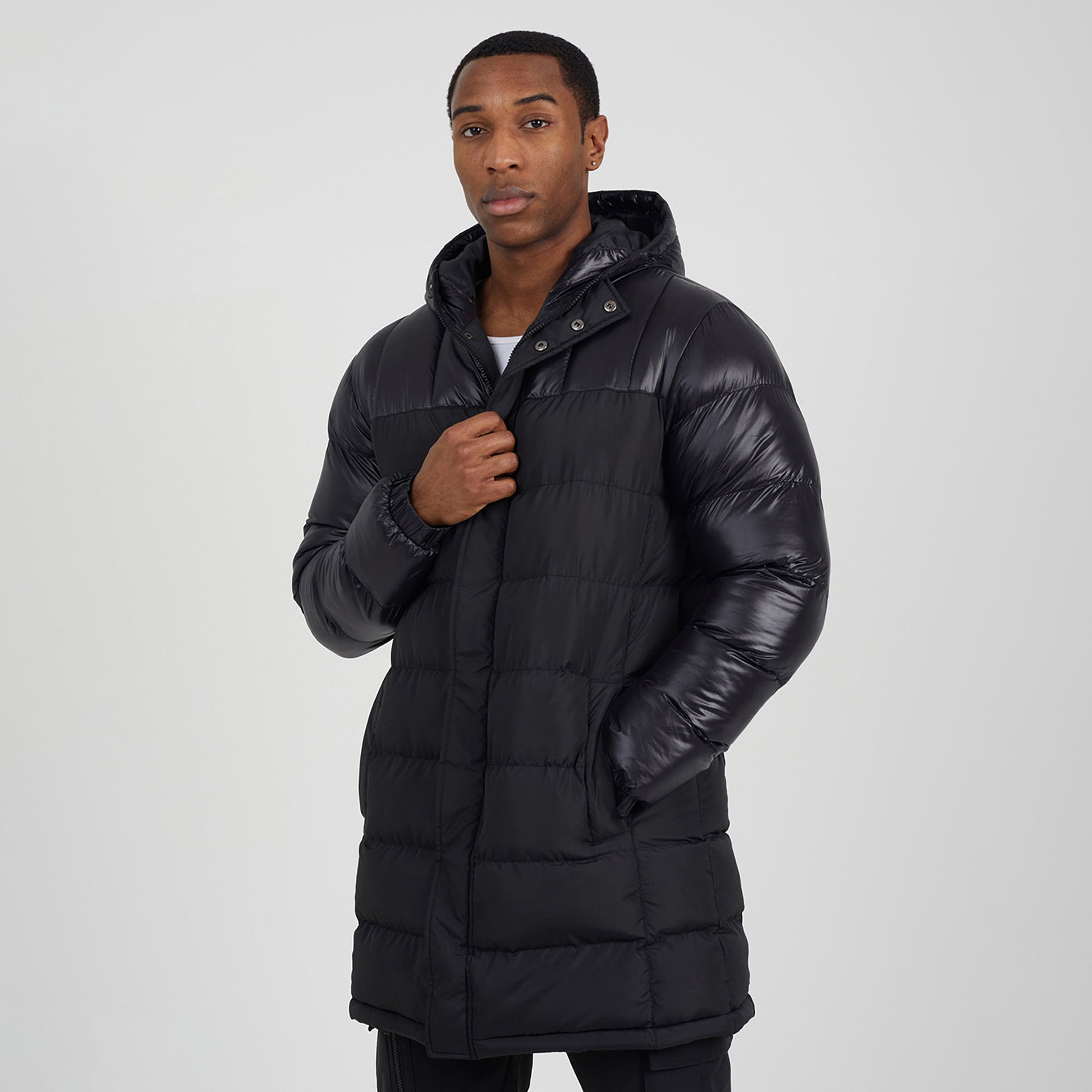 Brave Soul Black Longline Hooded Padded Jacket  - Black Image 1