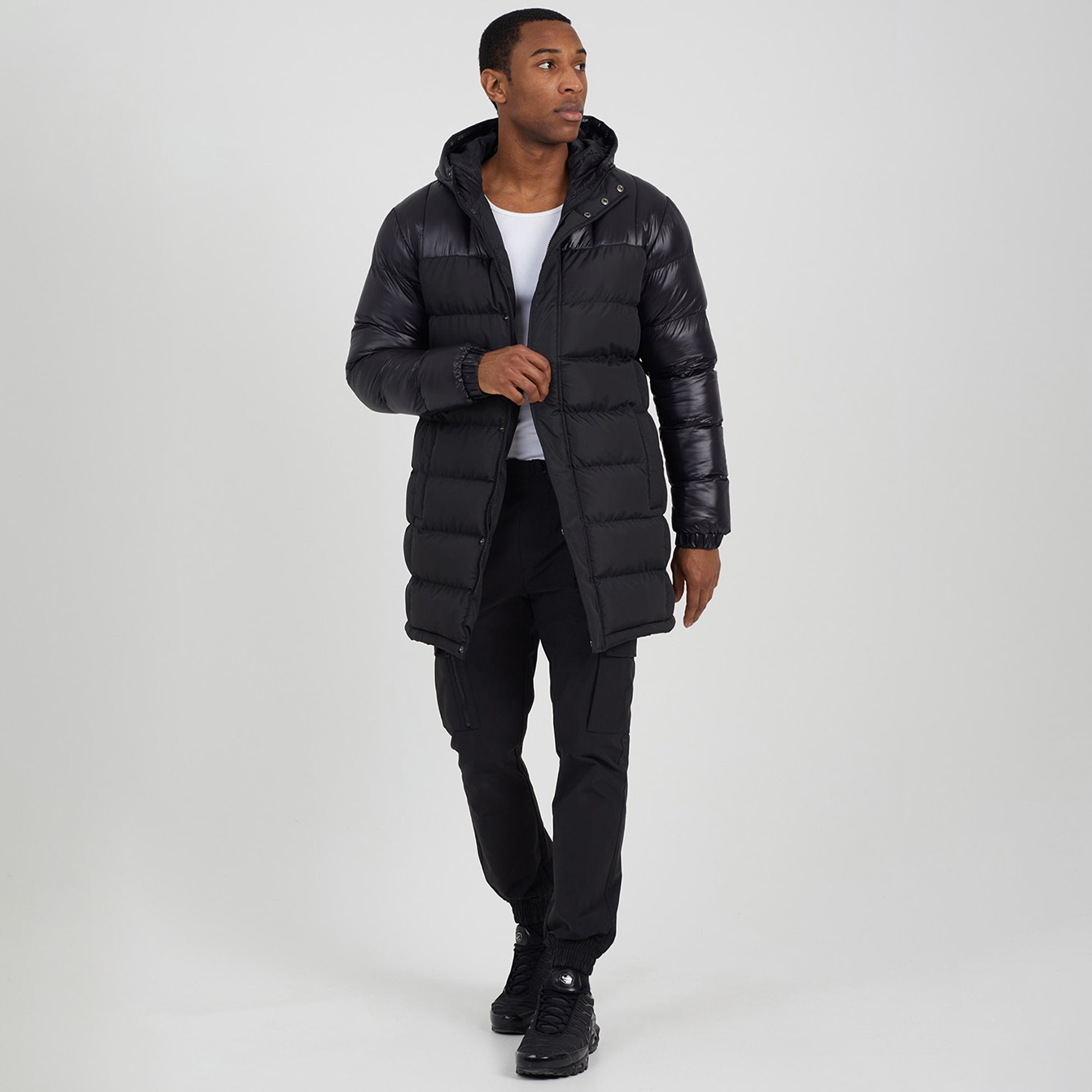 Brave Soul Black Longline Hooded Padded Jacket  - Black Image 3