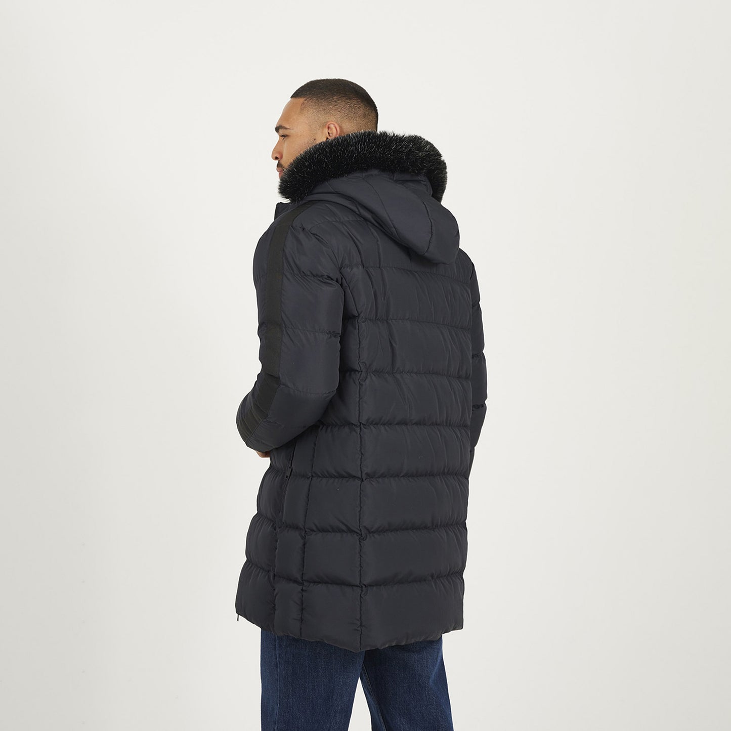 Brave Soul Black Longline Padded Jacket With Faux Fur Trim Hood - Black Image 2