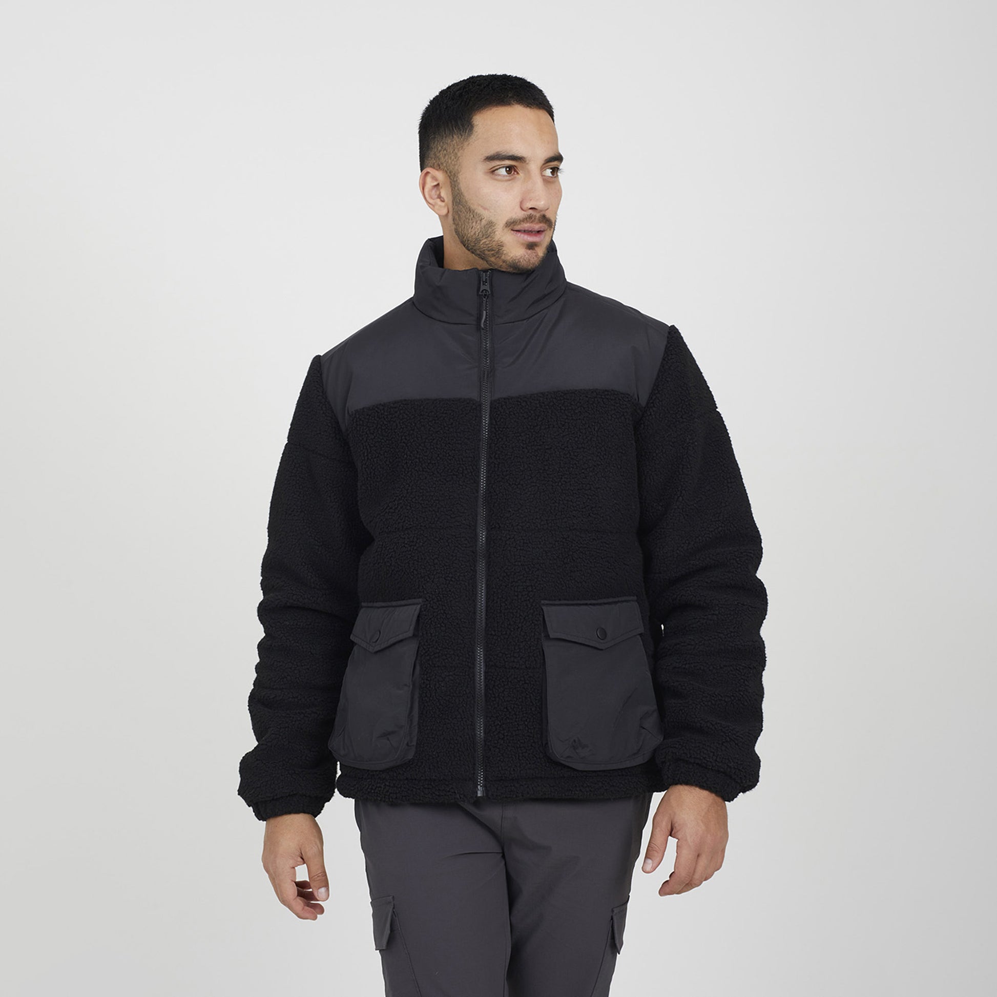 Brave Soul Black Funnel Neck Fleece Jacket - Black Image 1