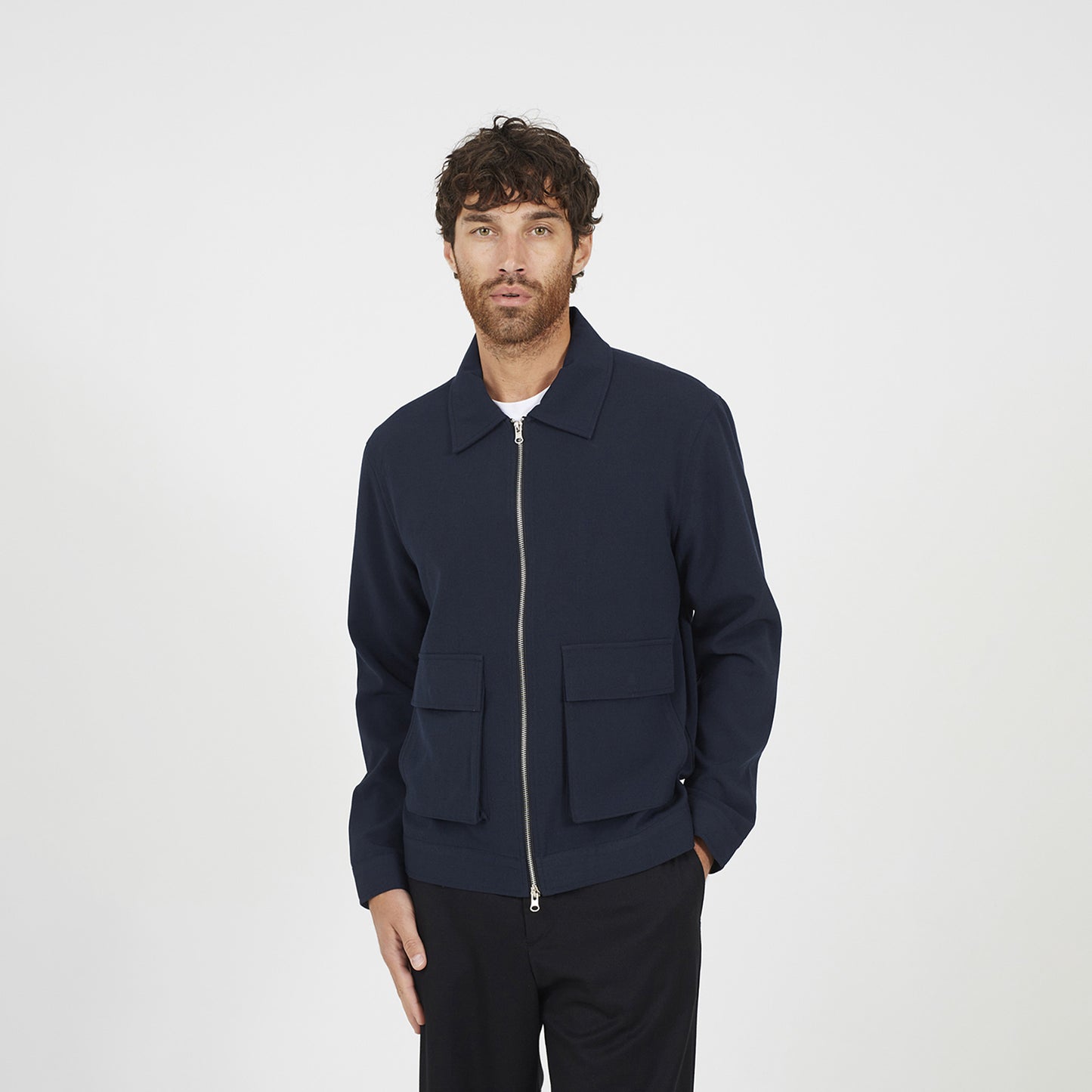 Brave Soul Navy Patch Pocket Harrington Jacket - Navy Image 1