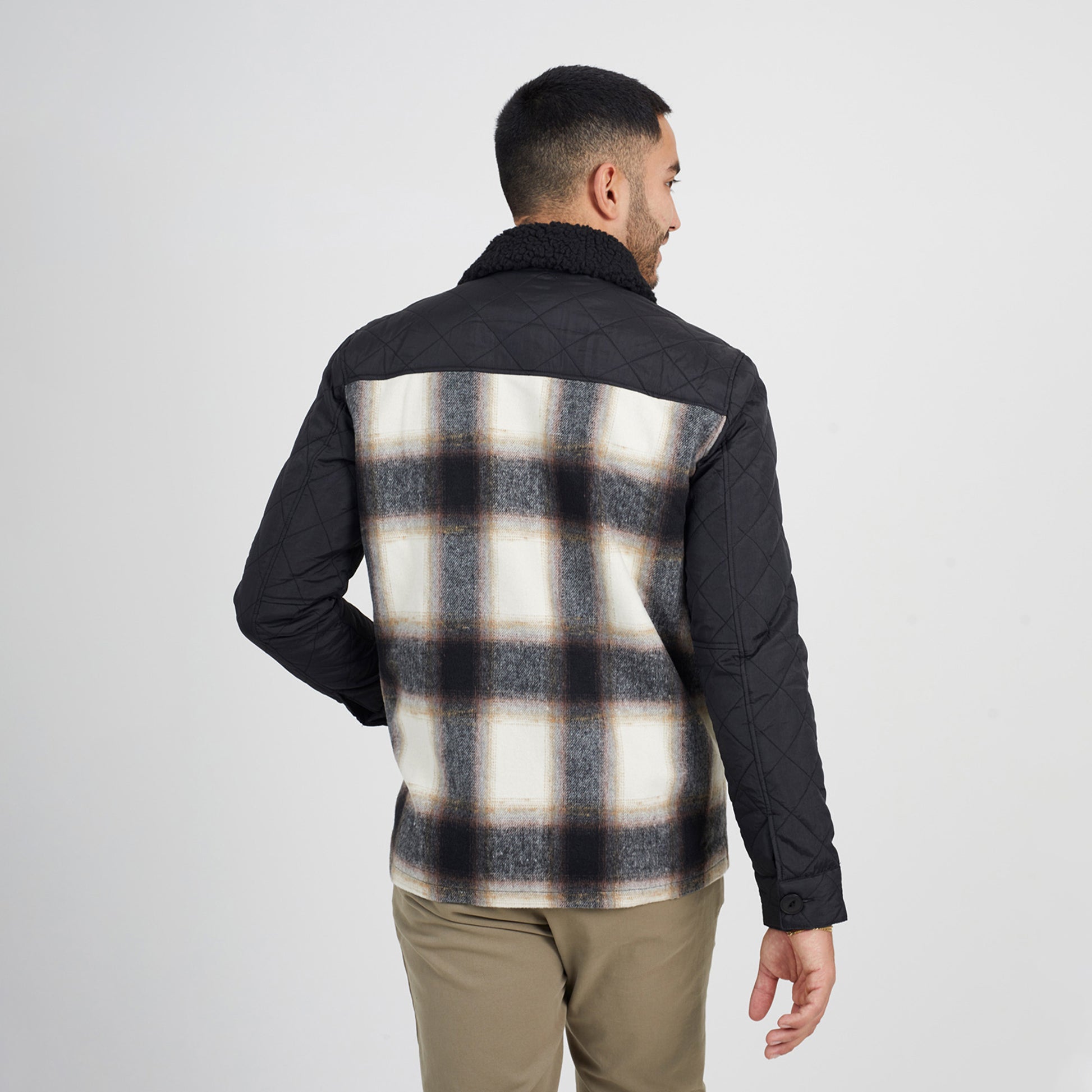 Brave Soul Black Sherpa Collar Checked Jacket - Black Image 2