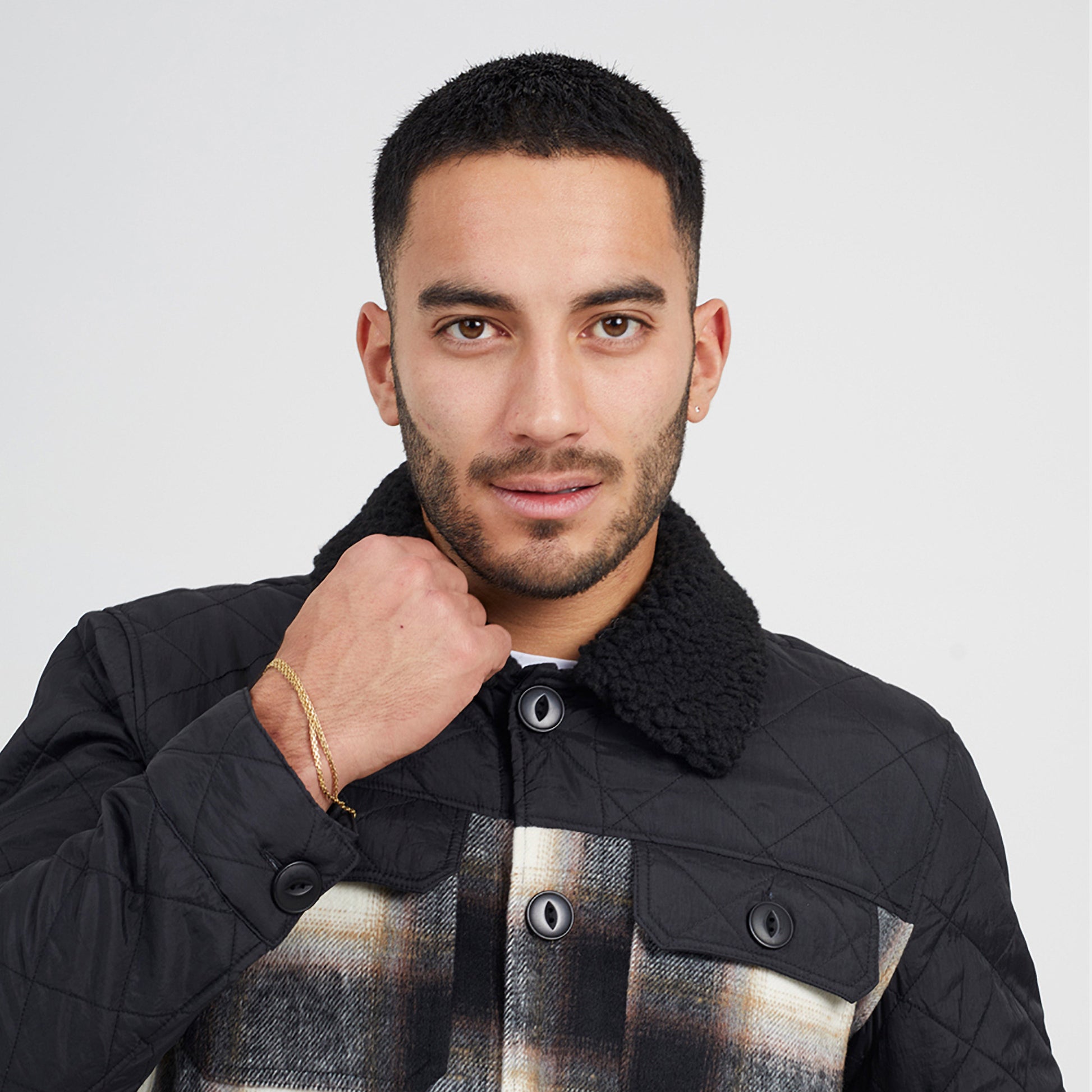 Brave Soul Black Sherpa Collar Checked Jacket - Black Image 4