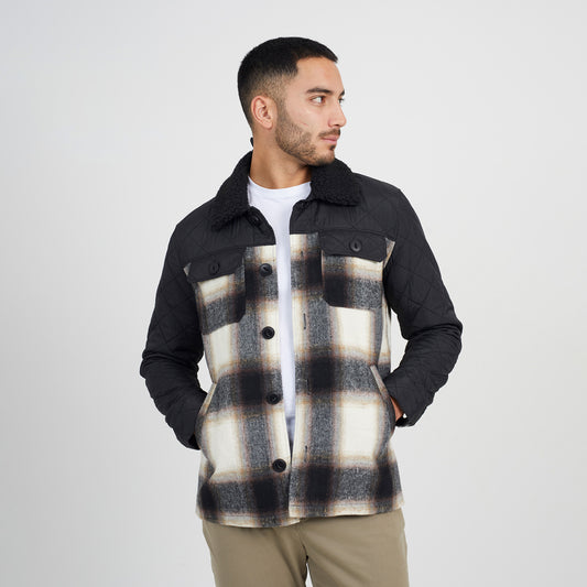 Brave Soul Black Sherpa Collar Checked Jacket - Black Image 1
