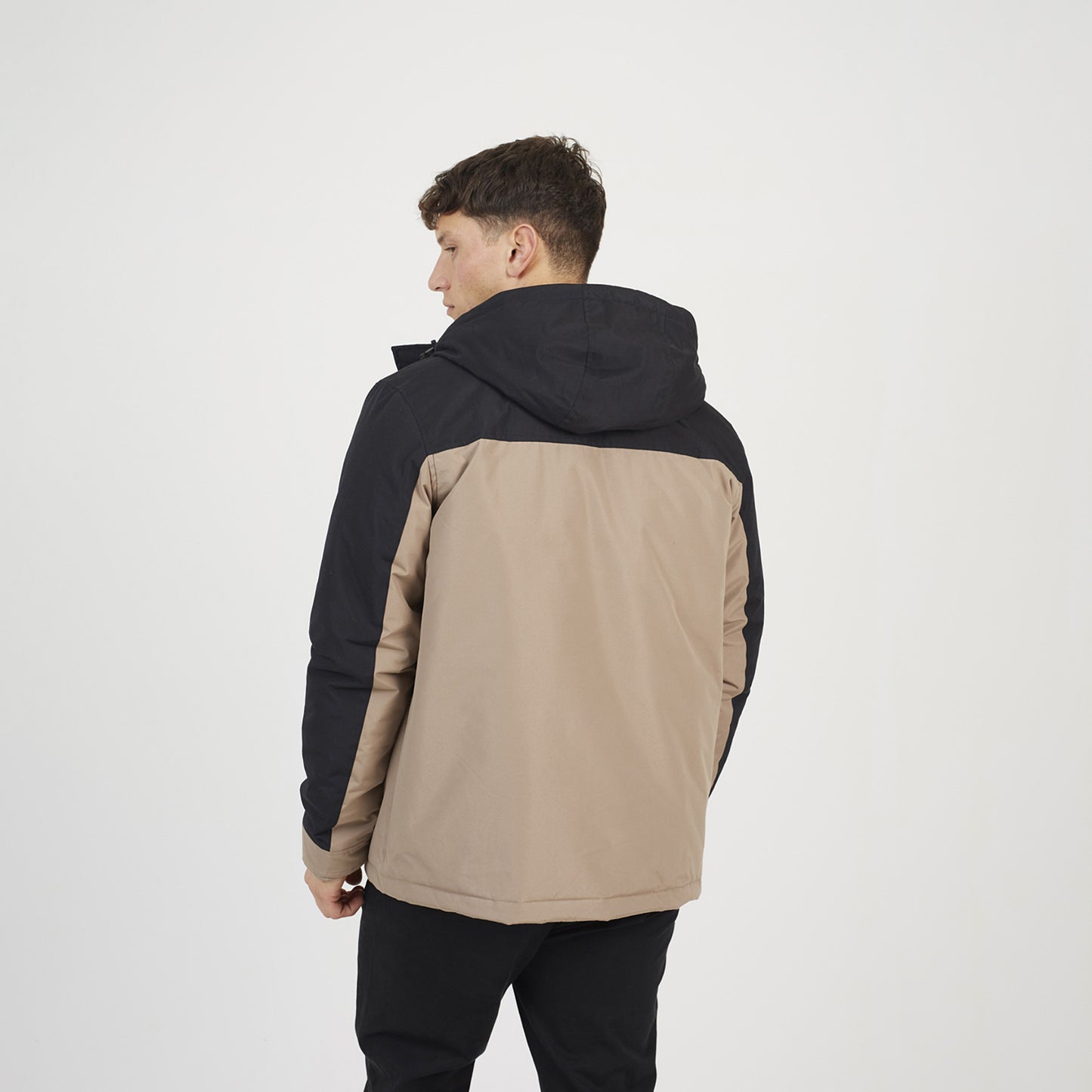 Brave Soul Stone Colour Block Hooded Jacket - Stone Image 2