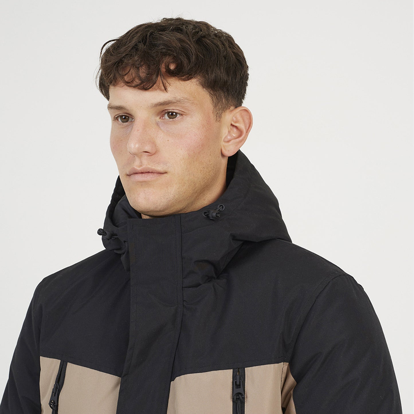 Brave Soul Stone Colour Block Hooded Jacket - Stone Image 4