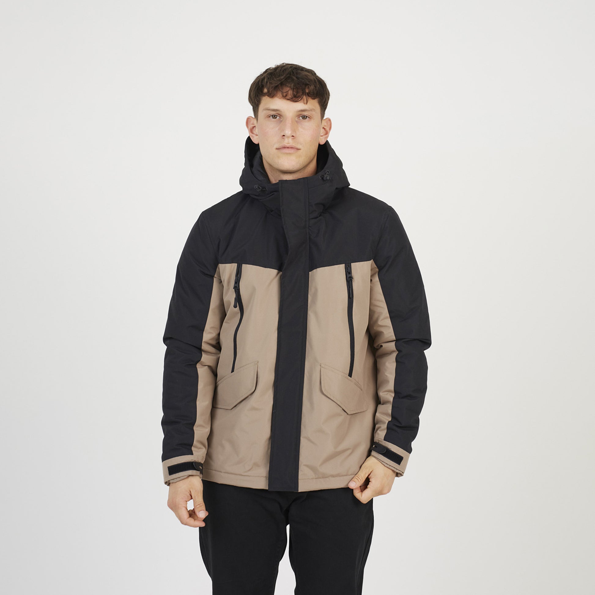 Brave Soul Stone Colour Block Hooded Jacket - Stone Image 1