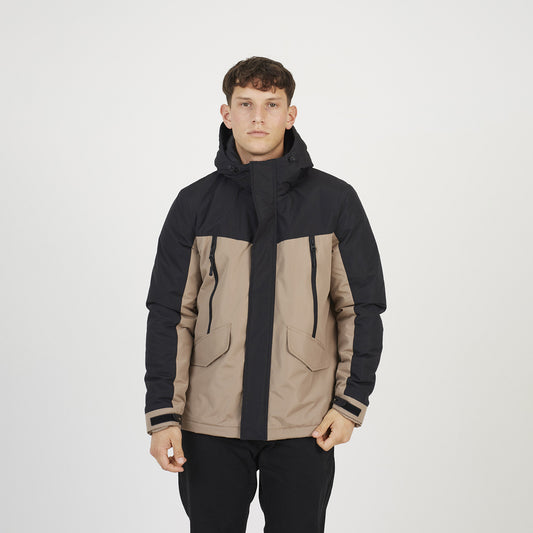 Brave Soul Stone Colour Block Hooded Jacket - Stone Image 1