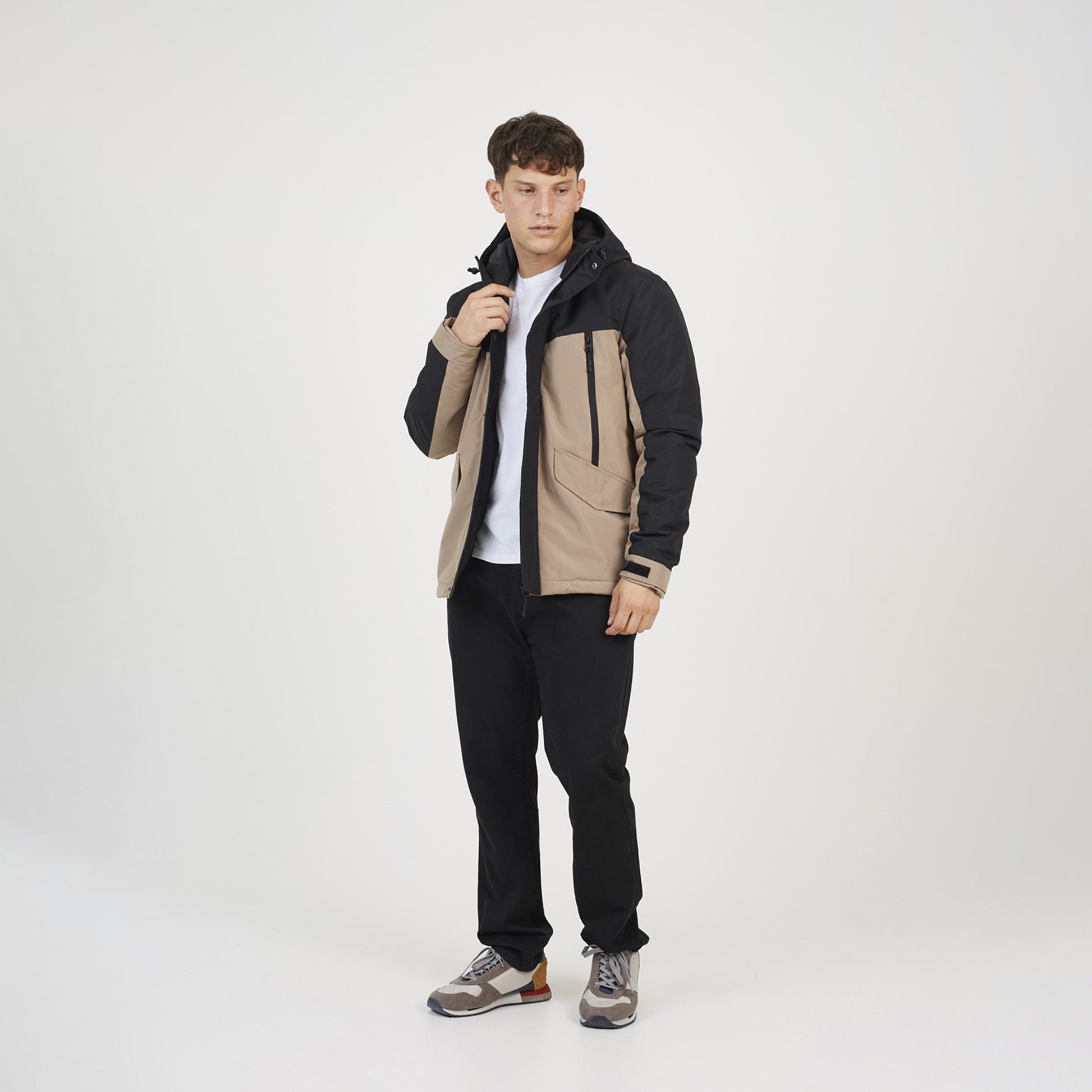 Brave Soul Stone Colour Block Hooded Jacket - Stone Image 3