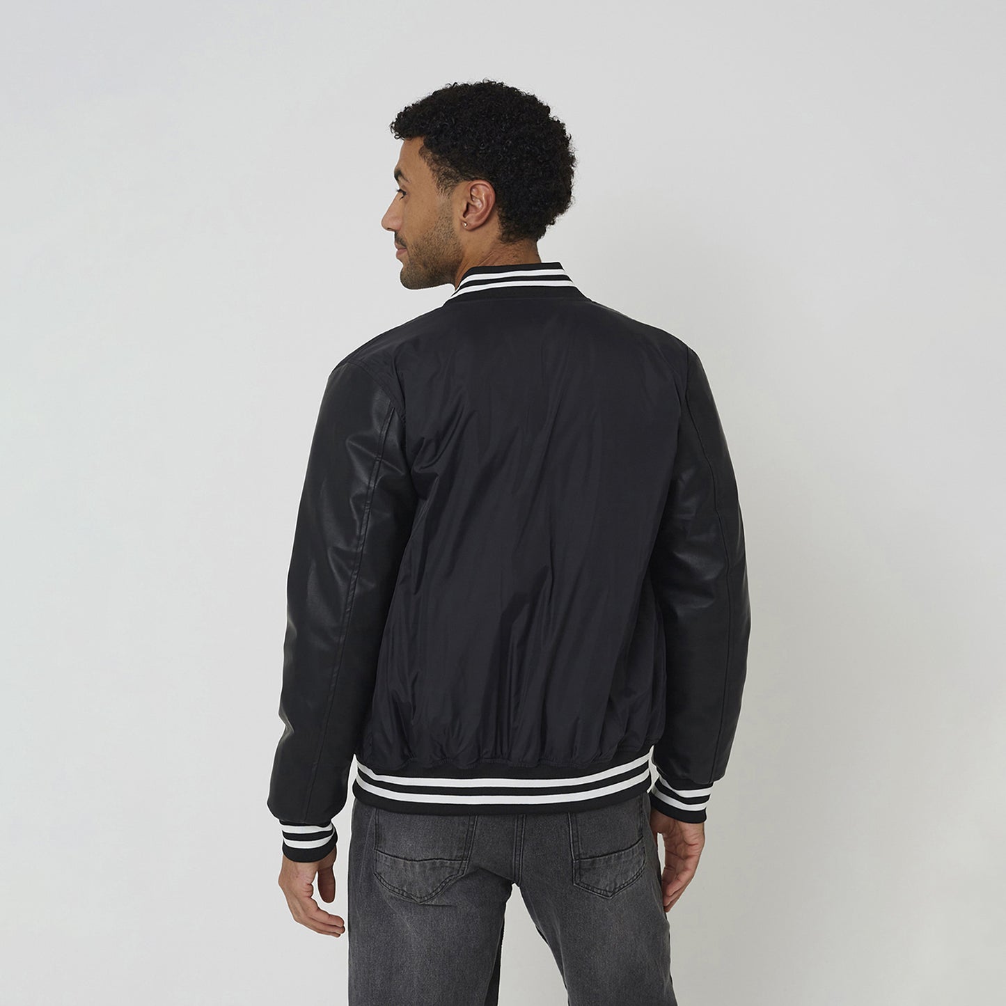 Brave Soul Black Varsity Style Jacket With PU Sleeves - Black Image 2