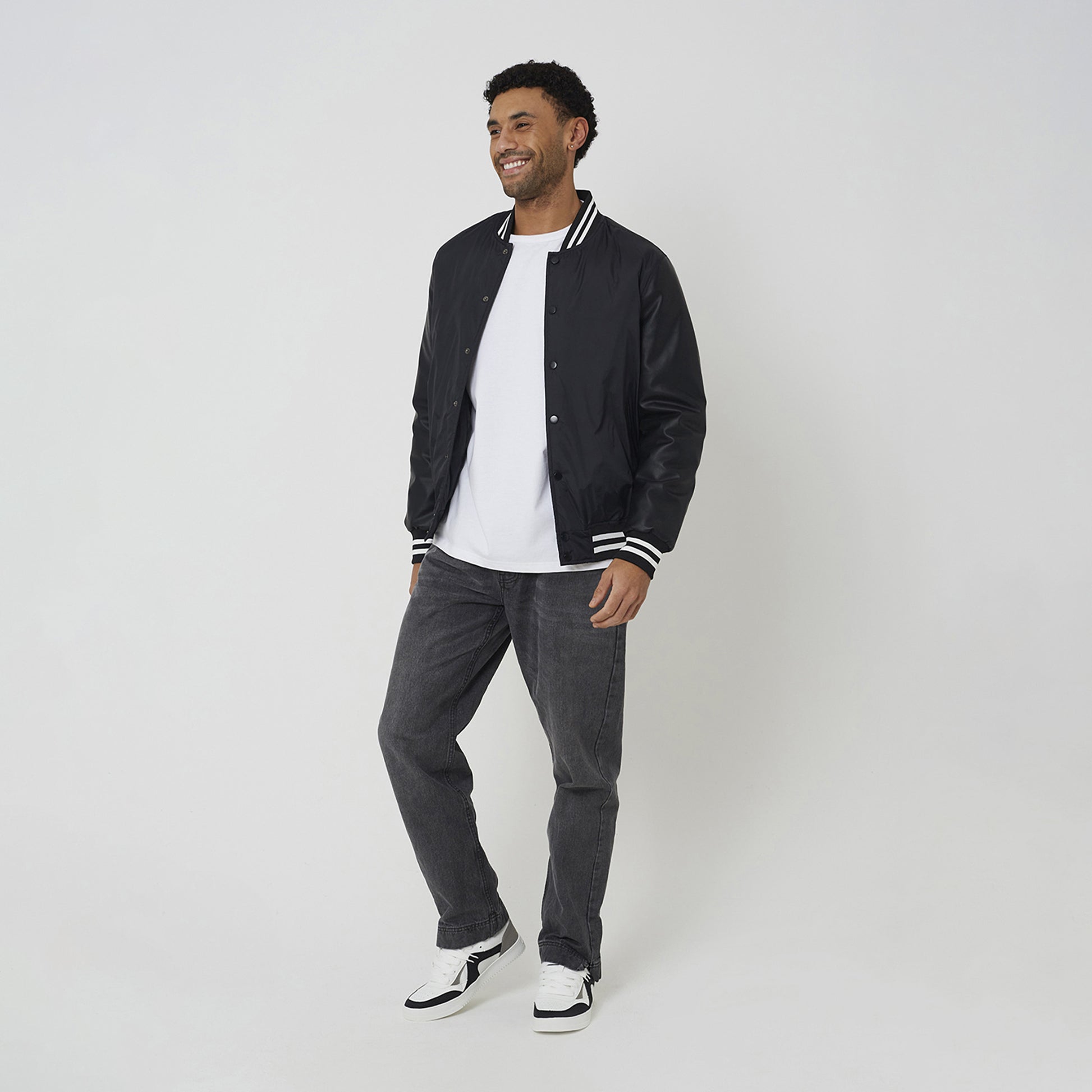 Brave Soul Black Varsity Style Jacket With PU Sleeves - Black Image 3