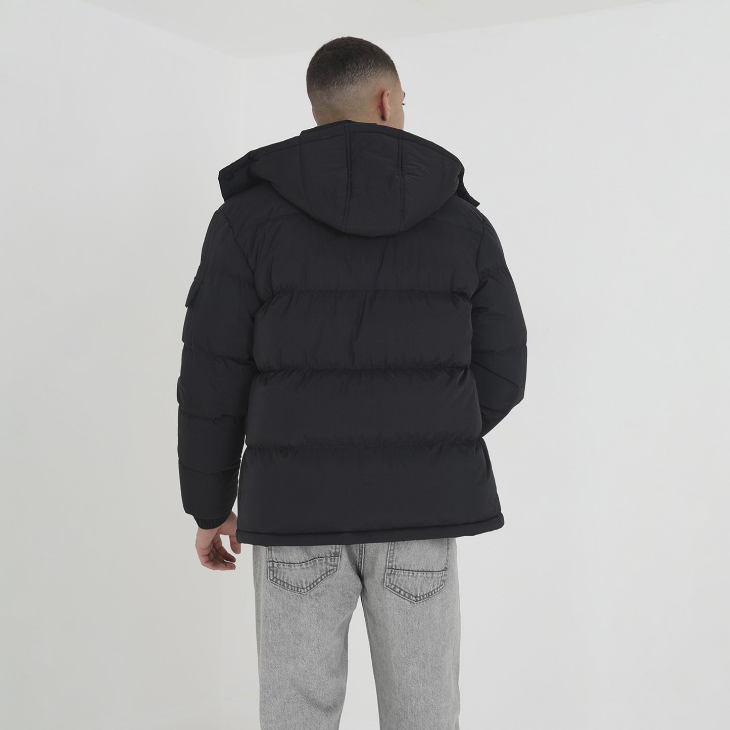 Brave Soul Black Padded Jacket with Detachable Hood - Black Image 2