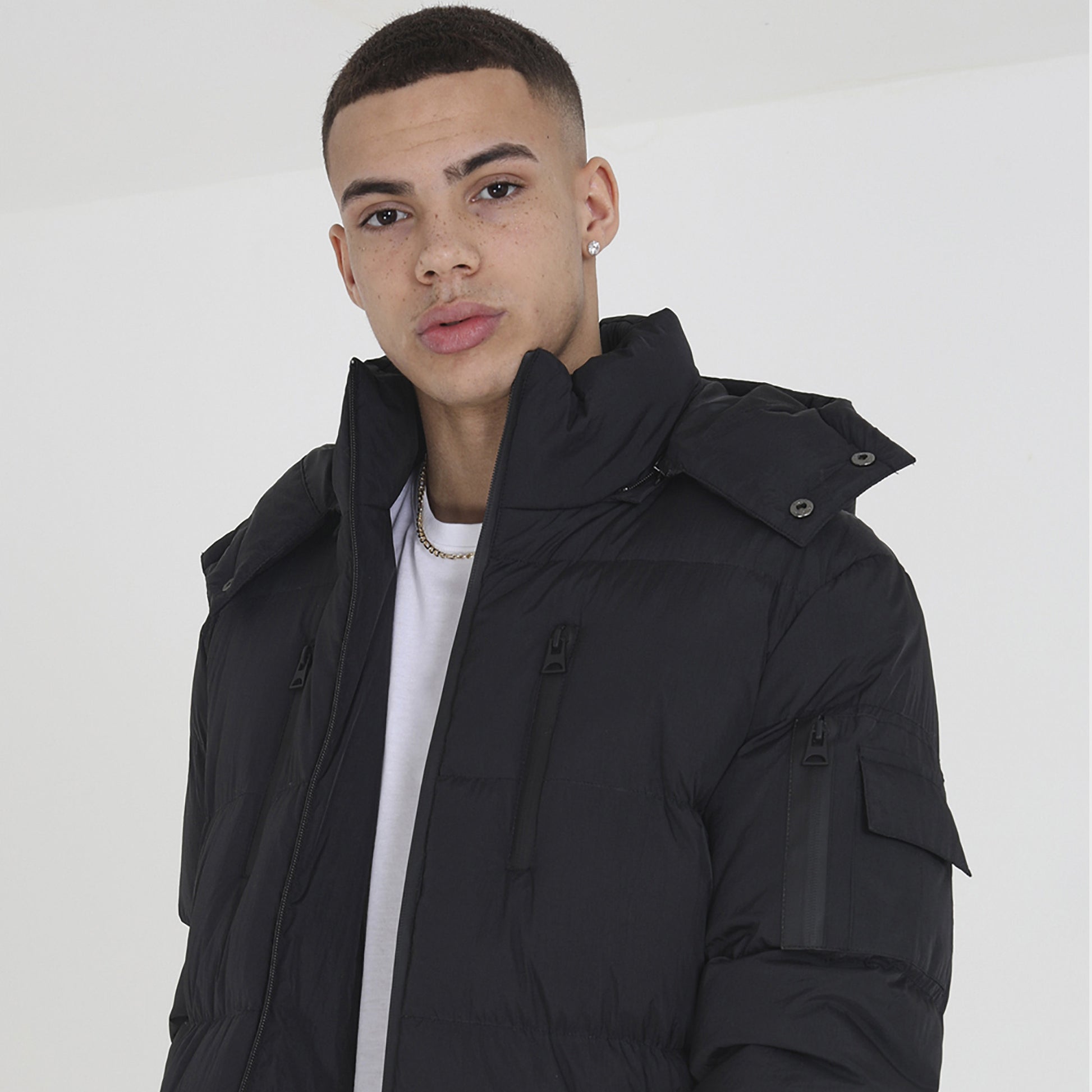 Brave Soul Black Padded Jacket with Detachable Hood - Black Image 3