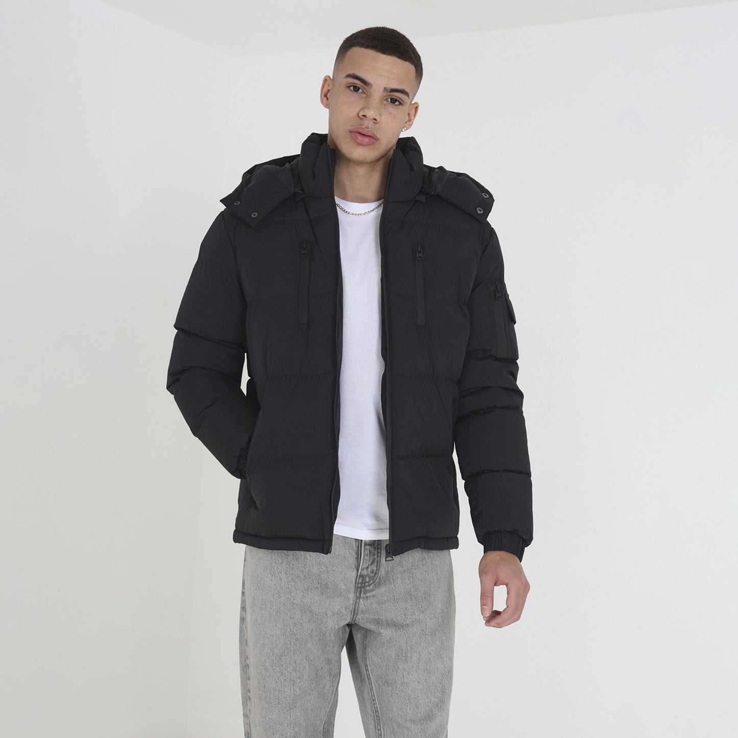 Brave Soul Black Padded Jacket with Detachable Hood - Black Image 1