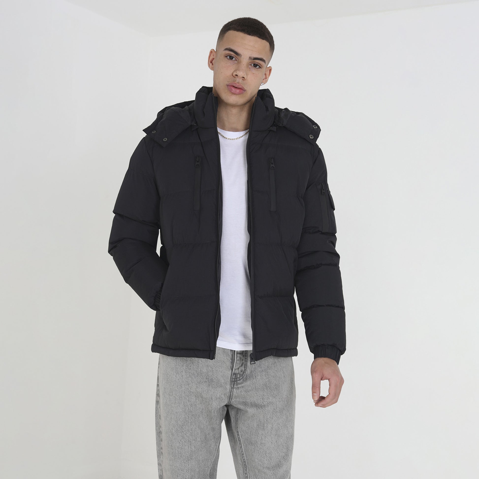Brave Soul Black Padded Jacket with Detachable Hood - Black Image 1