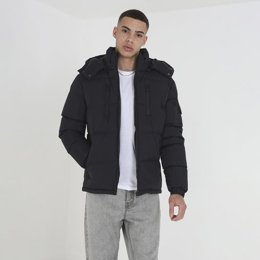 Brave Soul Black Padded Jacket with Detachable Hood - Black Image 1