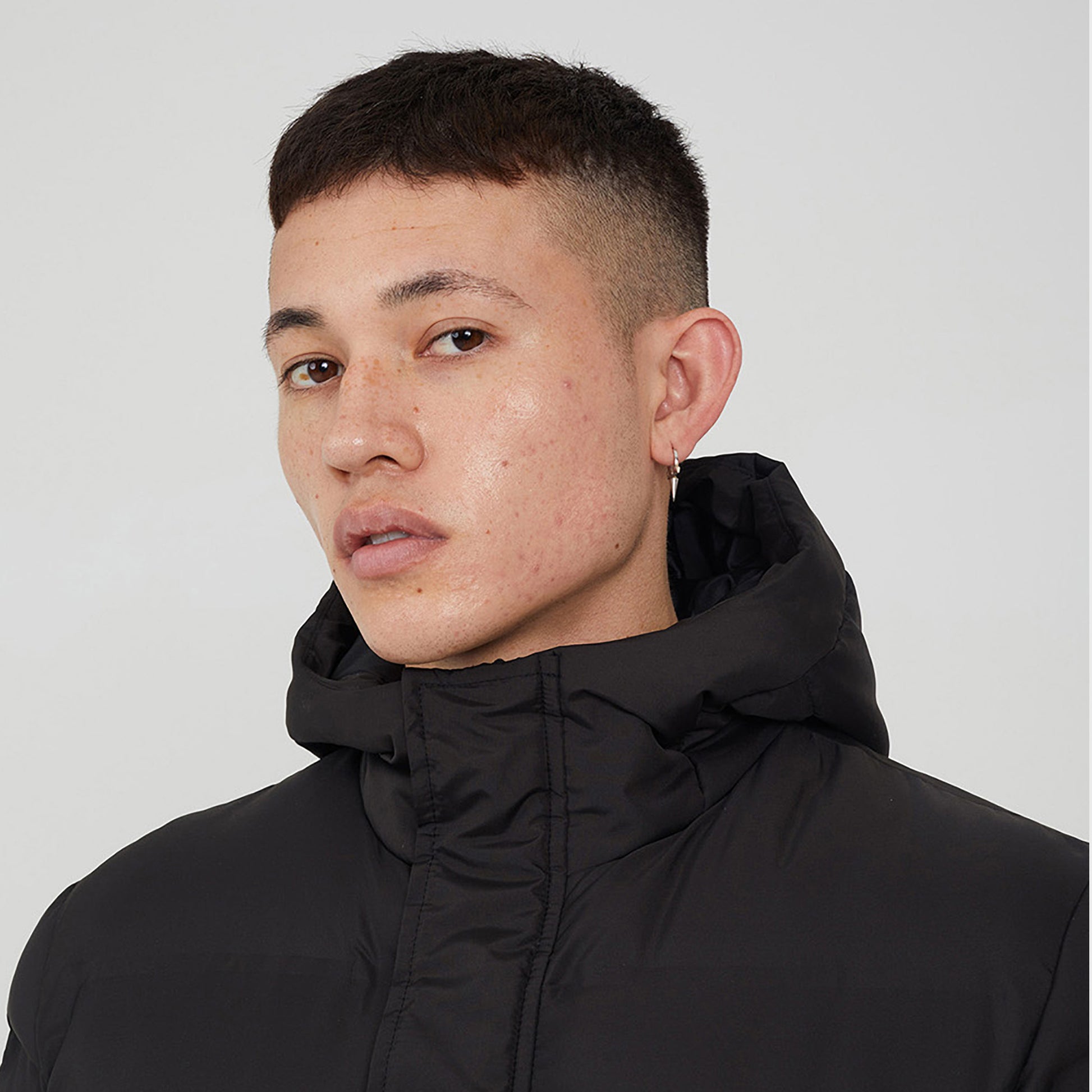 Brave Soul Black Longline Heat Sealed Hooded Padded Jacket - Black Image 4
