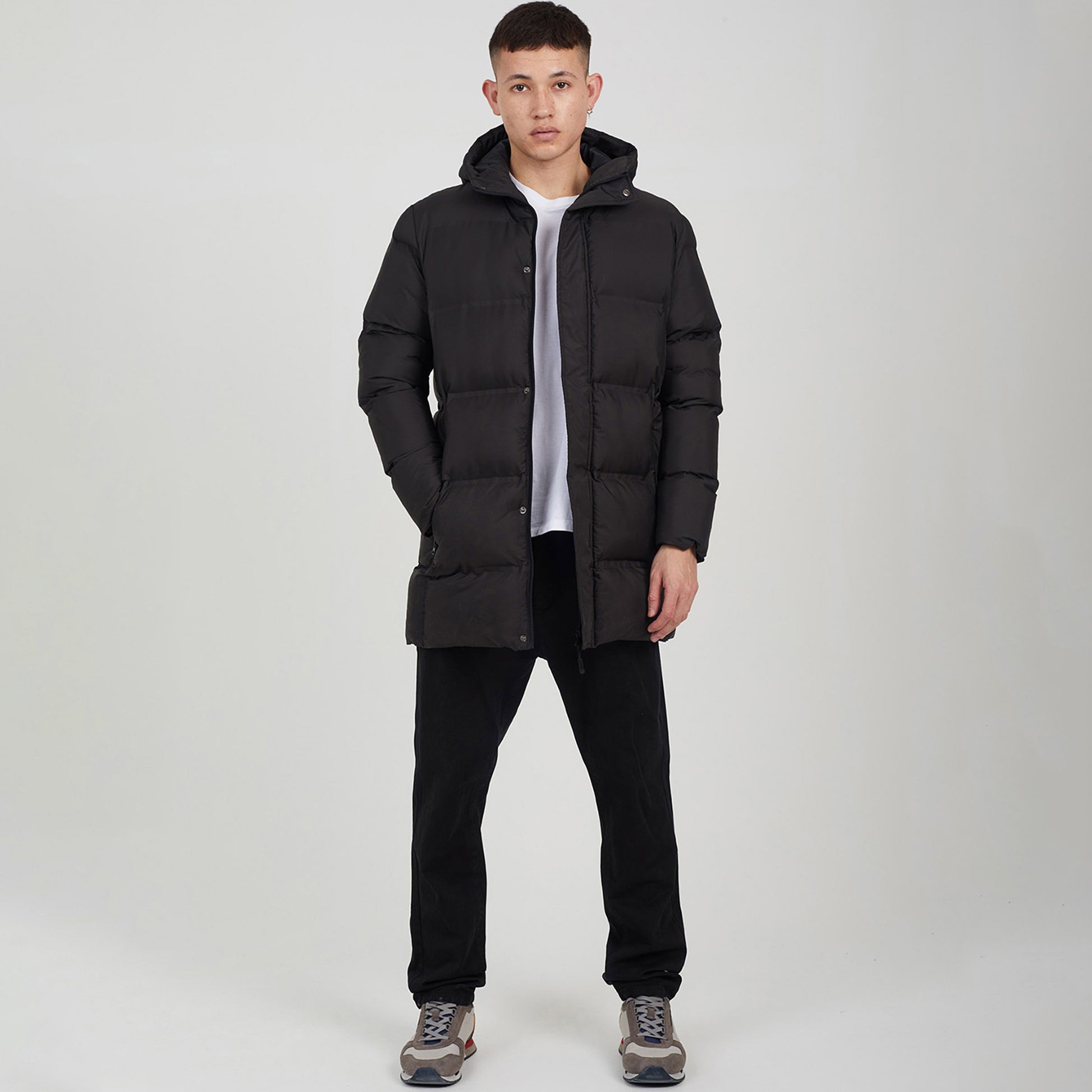 Brave Soul Black Longline Heat Sealed Hooded Padded Jacket - Black Image 3