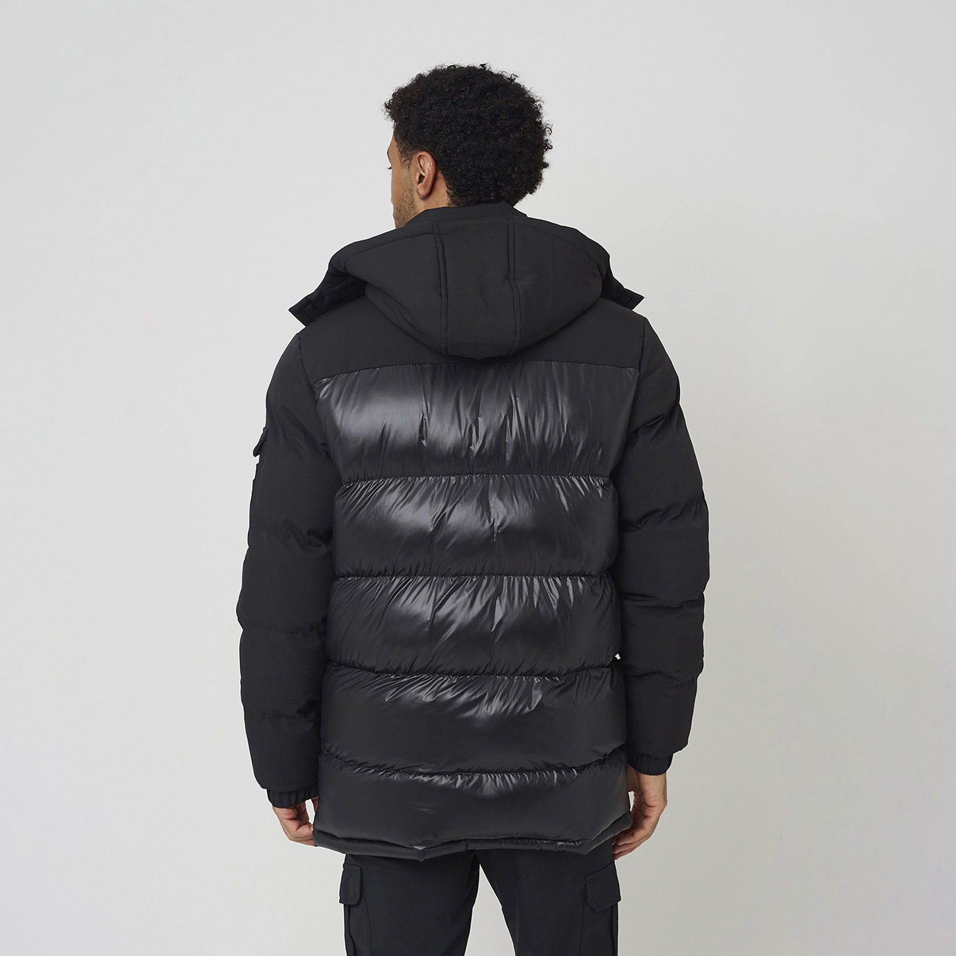 Brave Soul Black Longline Hooded Padded Jacket  - Black Image 2
