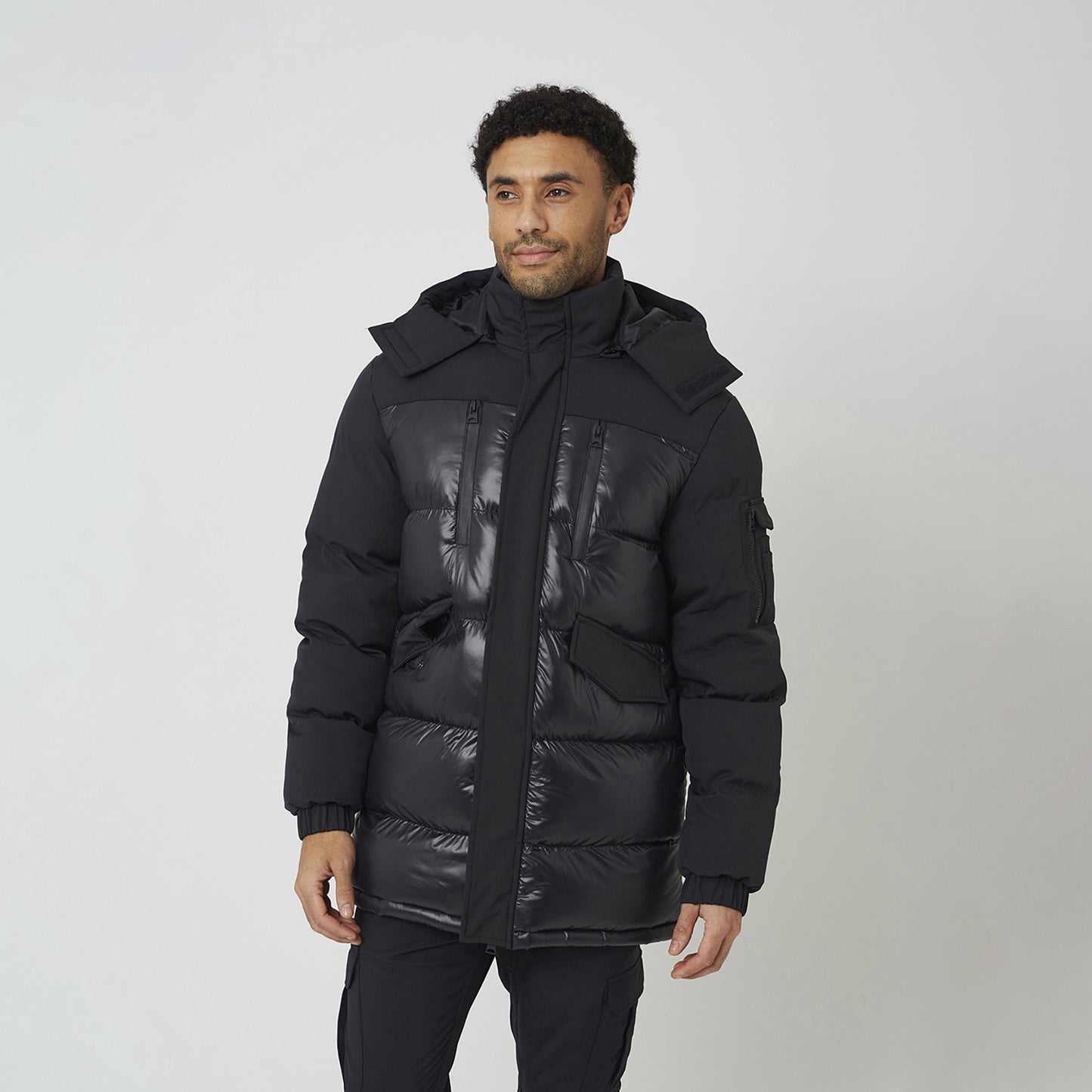 Brave Soul Black Longline Hooded Padded Jacket  - Black Image 1